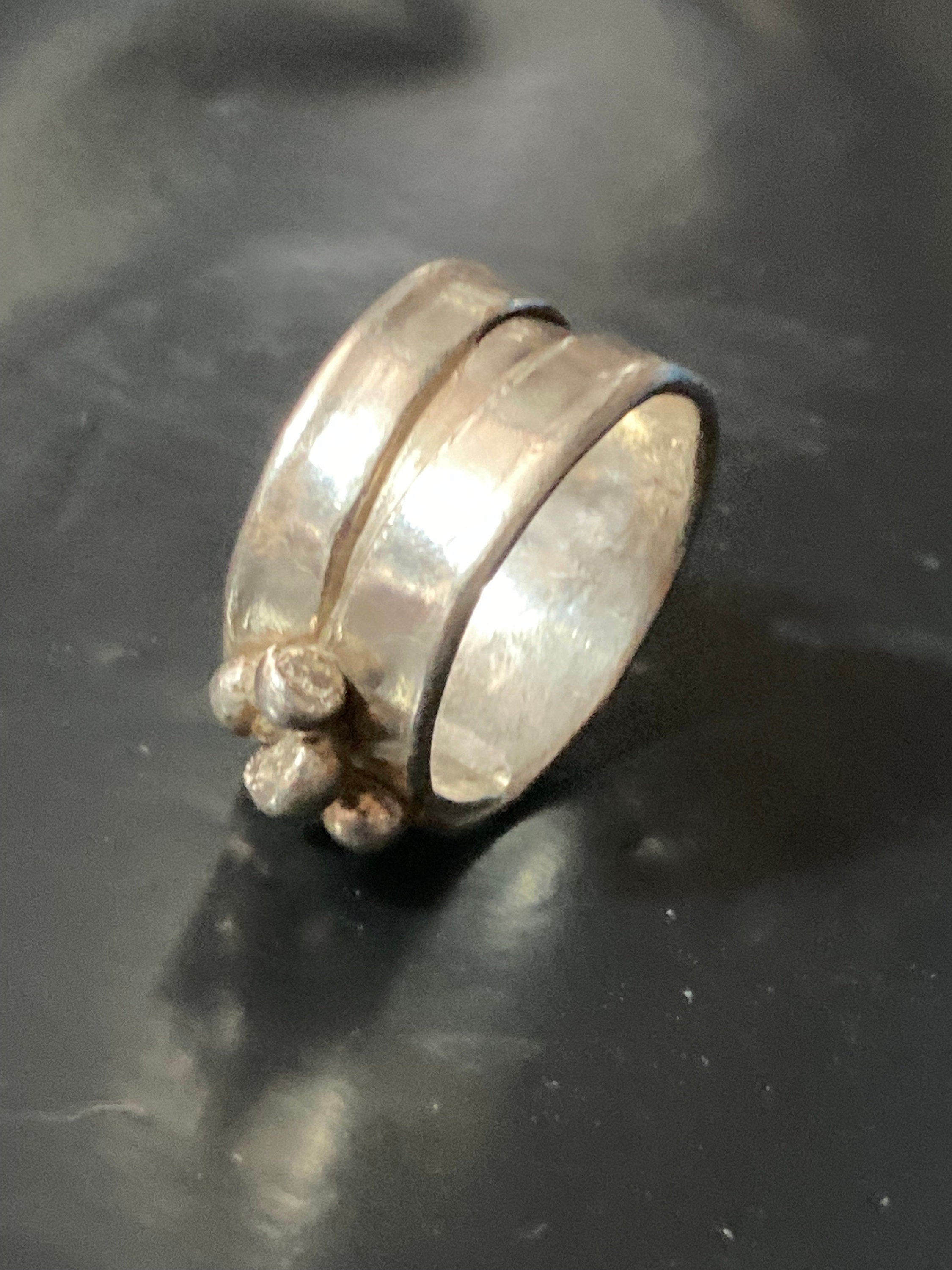 Heavy chunky SIZE M unmarked solid silver hand cast 925 ladies modernist wide 5 ball ring 6.5grams