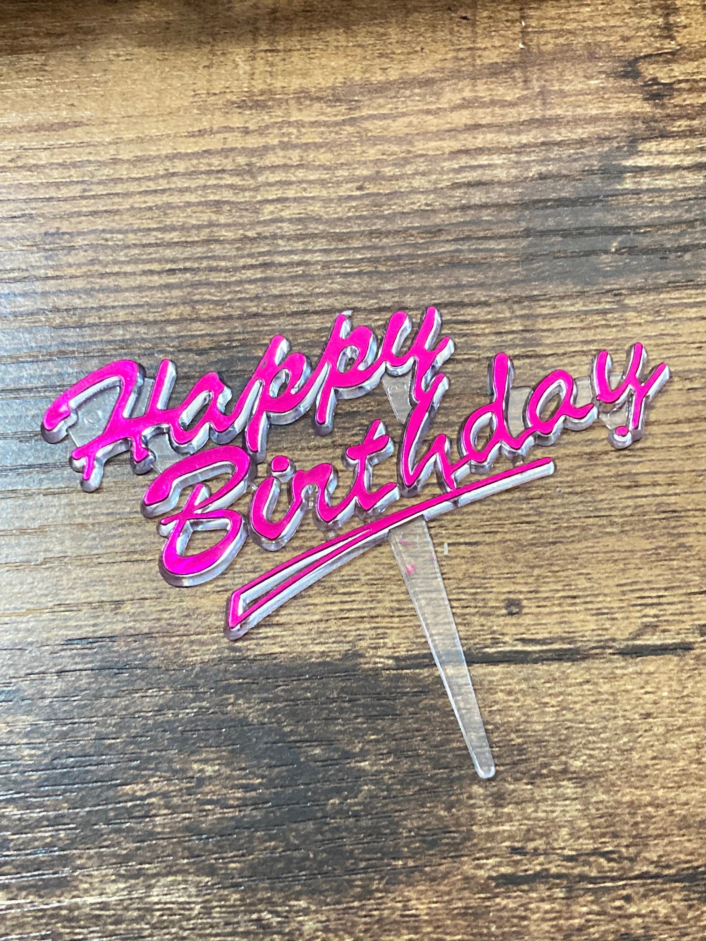 bright pink Happy Birthday Cake Topper plastic Cake Decoration barbie party