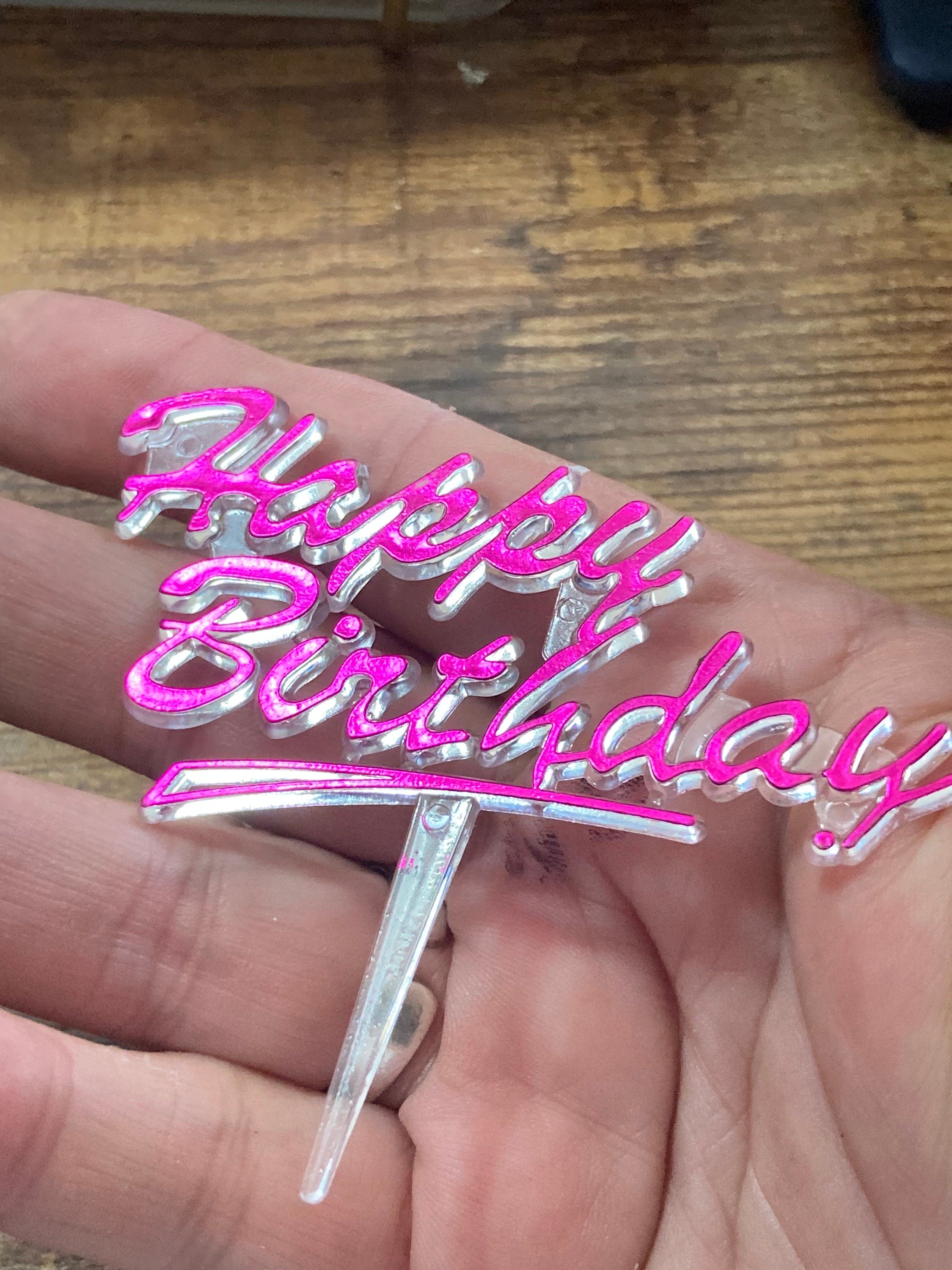 bright pink Happy Birthday Cake Topper plastic Cake Decoration barbie party