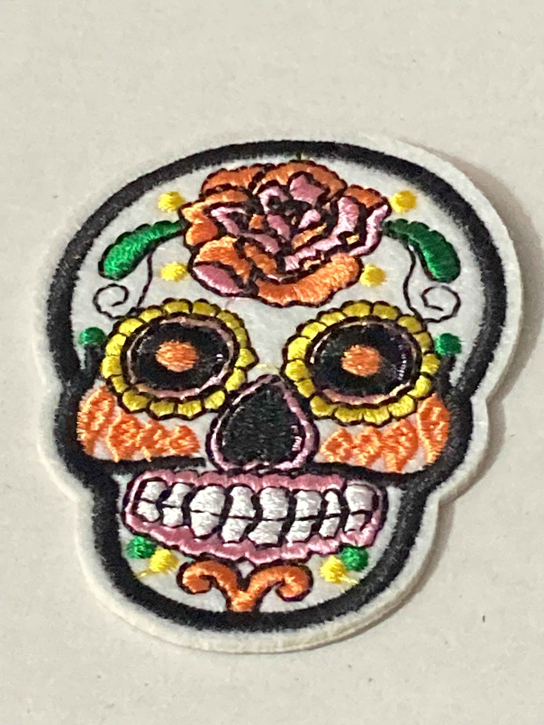 skull iron on patch appliqué, white black embroidery floral steampunk