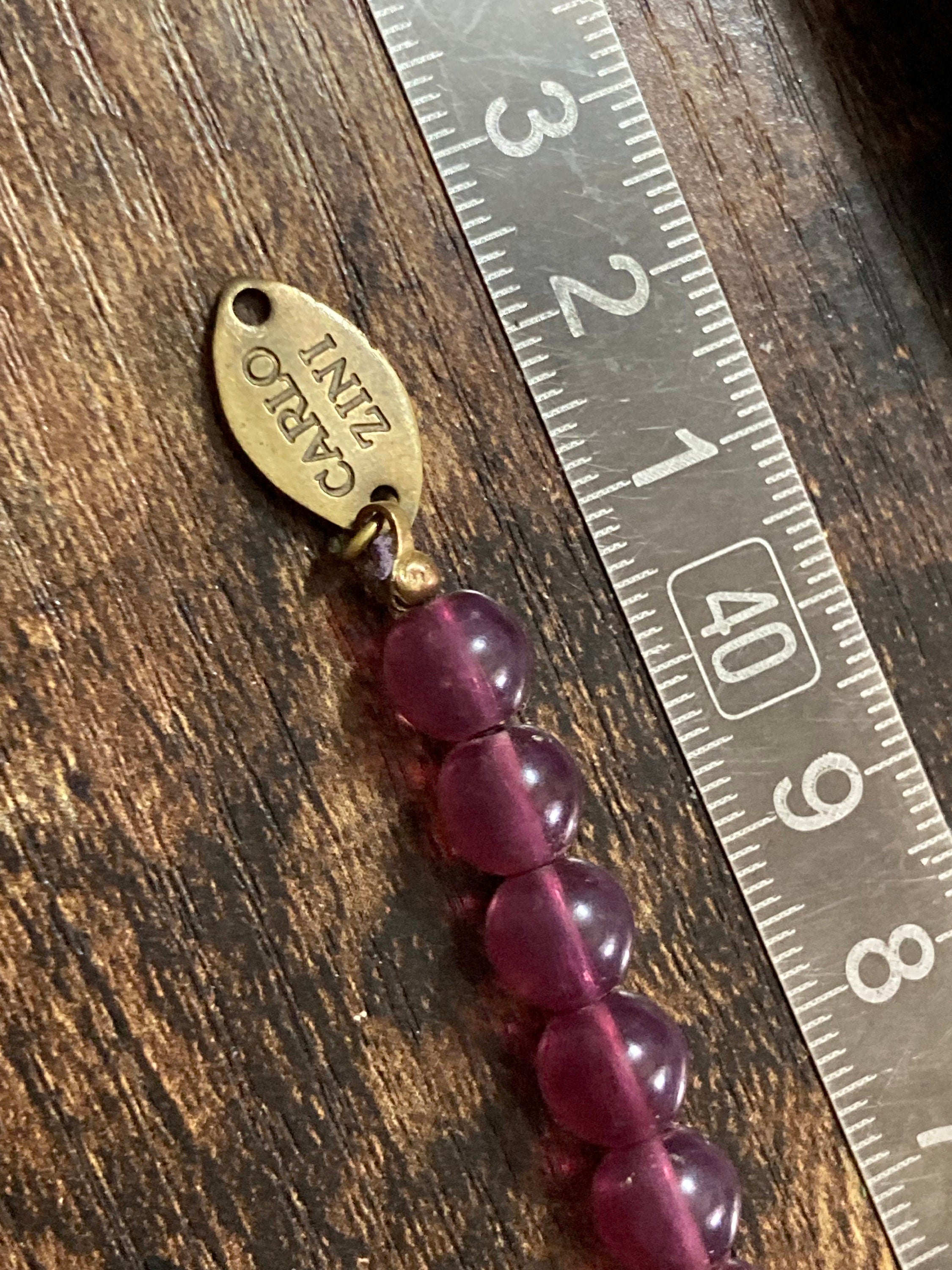 Vintage carlo Zini Italian high end designer amethyst brass & faux pearl beaded necklace signed
