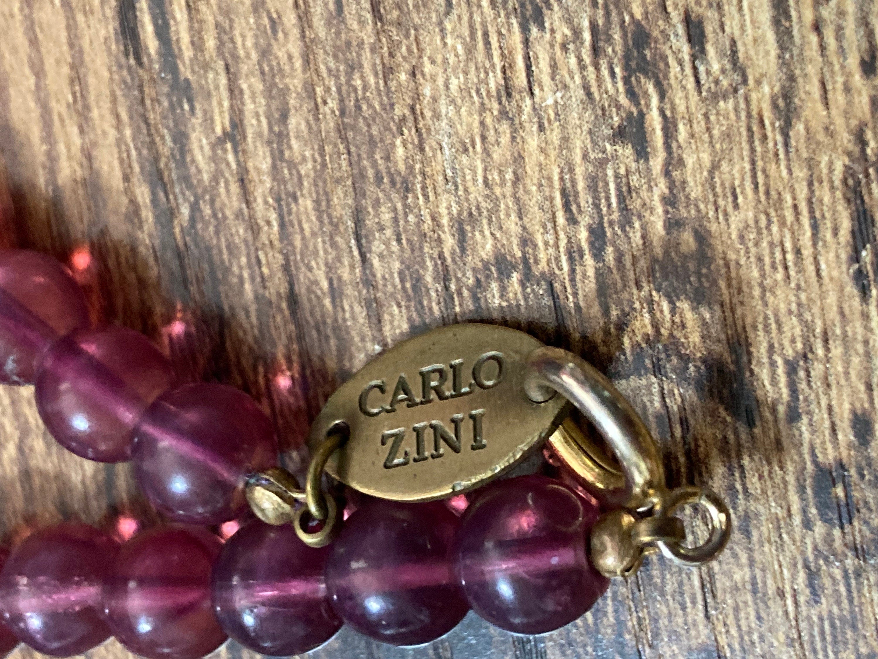 Vintage carlo Zini Italian high end designer amethyst brass & faux pearl beaded necklace signed