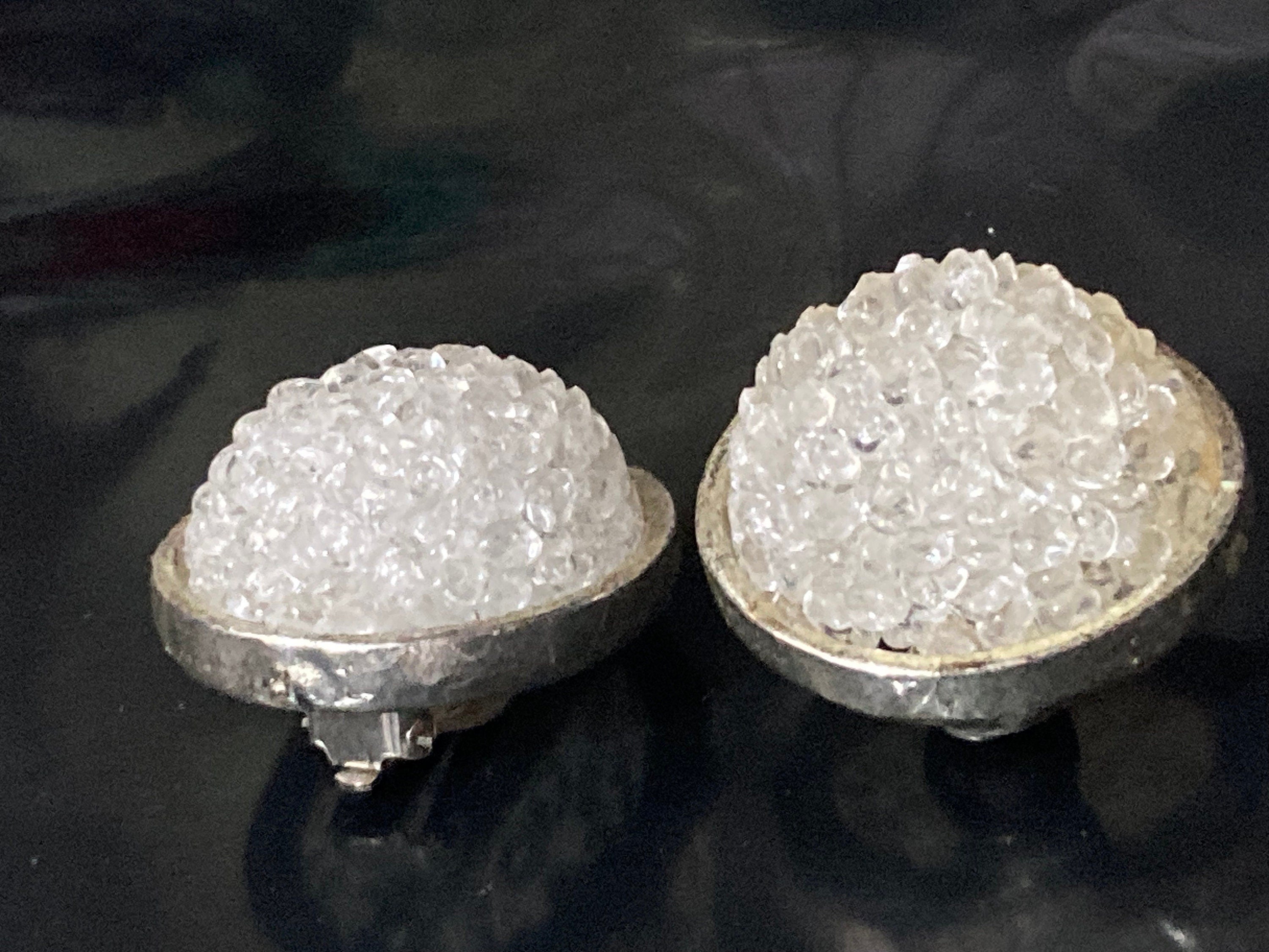 Vintage Edouard Ramboud Paris Clip On Earrings: Silver Tone Acrylic Bobble Domed Design
