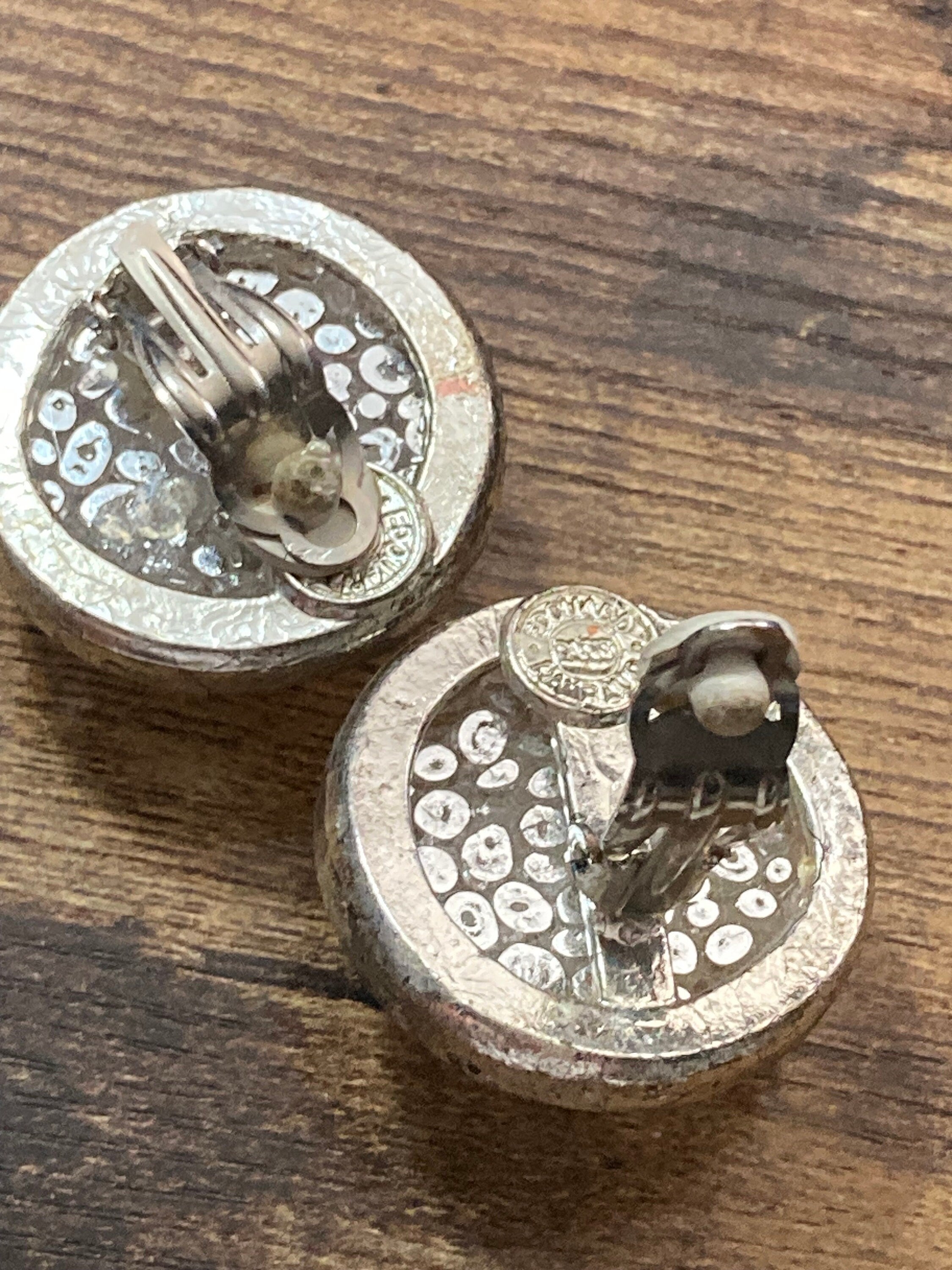 Vintage Edouard Ramboud Paris Clip On Earrings: Silver Tone Acrylic Bobble Domed Design