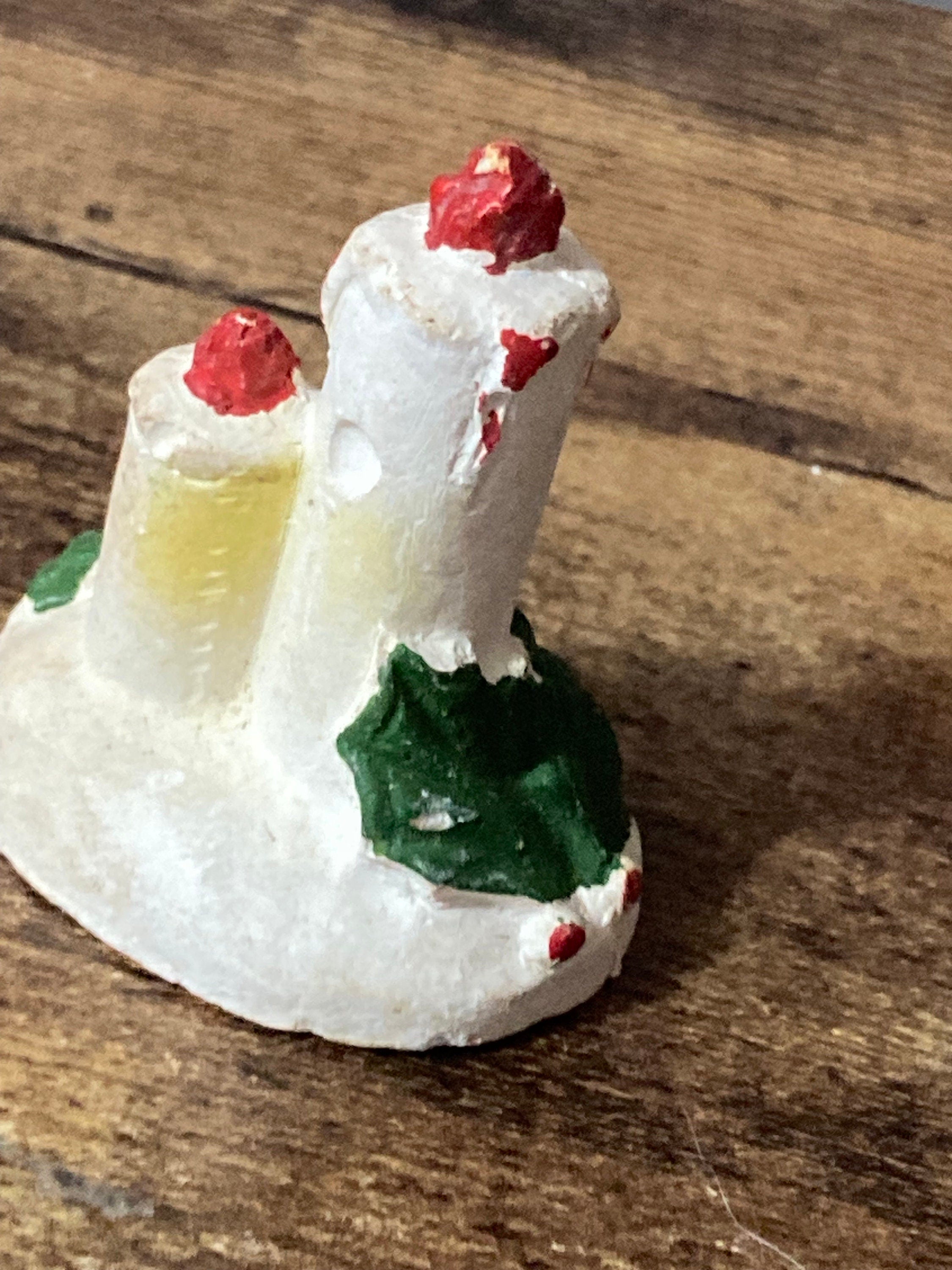 Antique large PLASTER bisque white festive candles Christmas Xmas Cake topper decoration baking