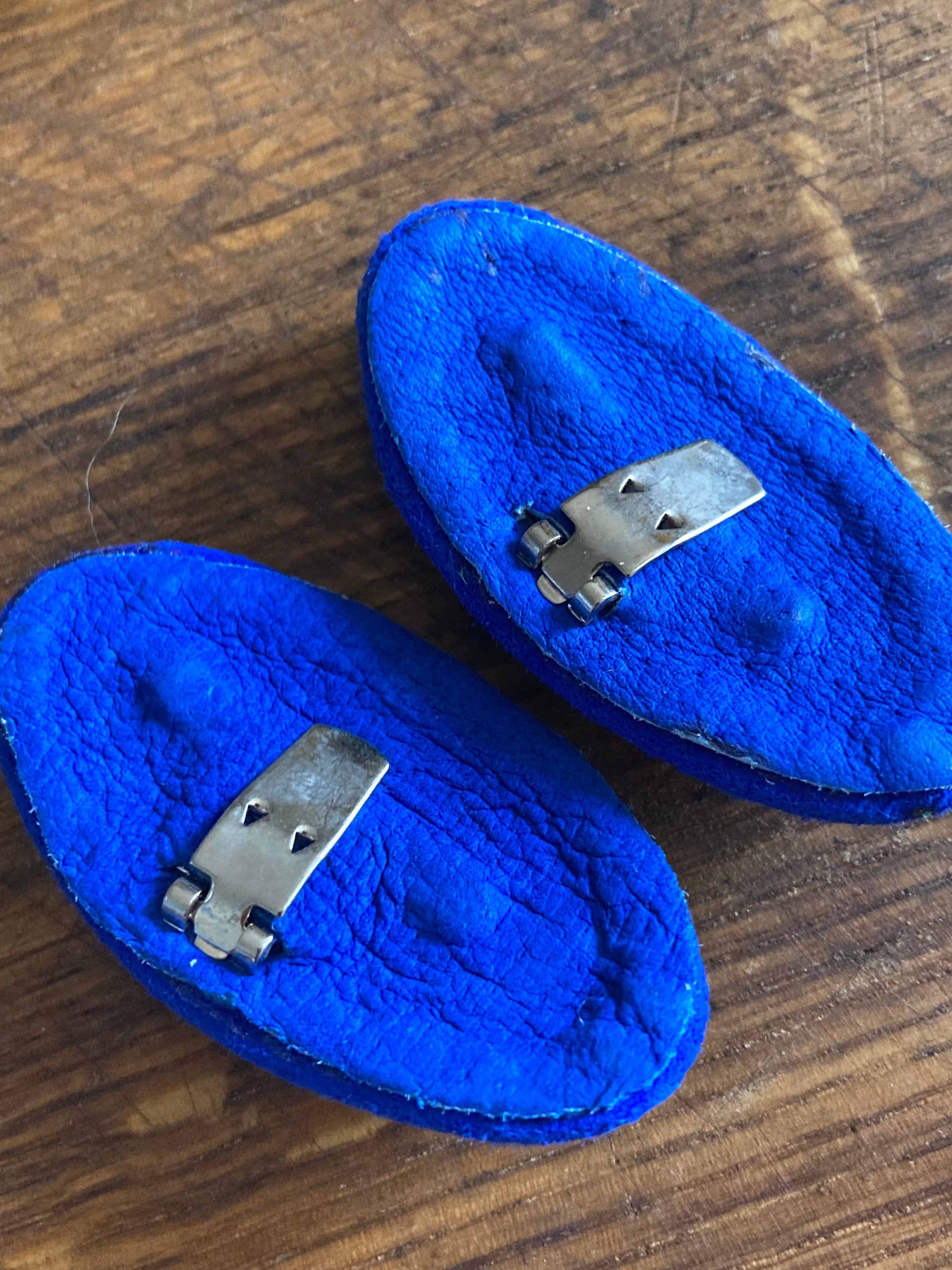 Vintage Blue Suede Shoe Clips: Beaded Gripoix Gold Braided Pair