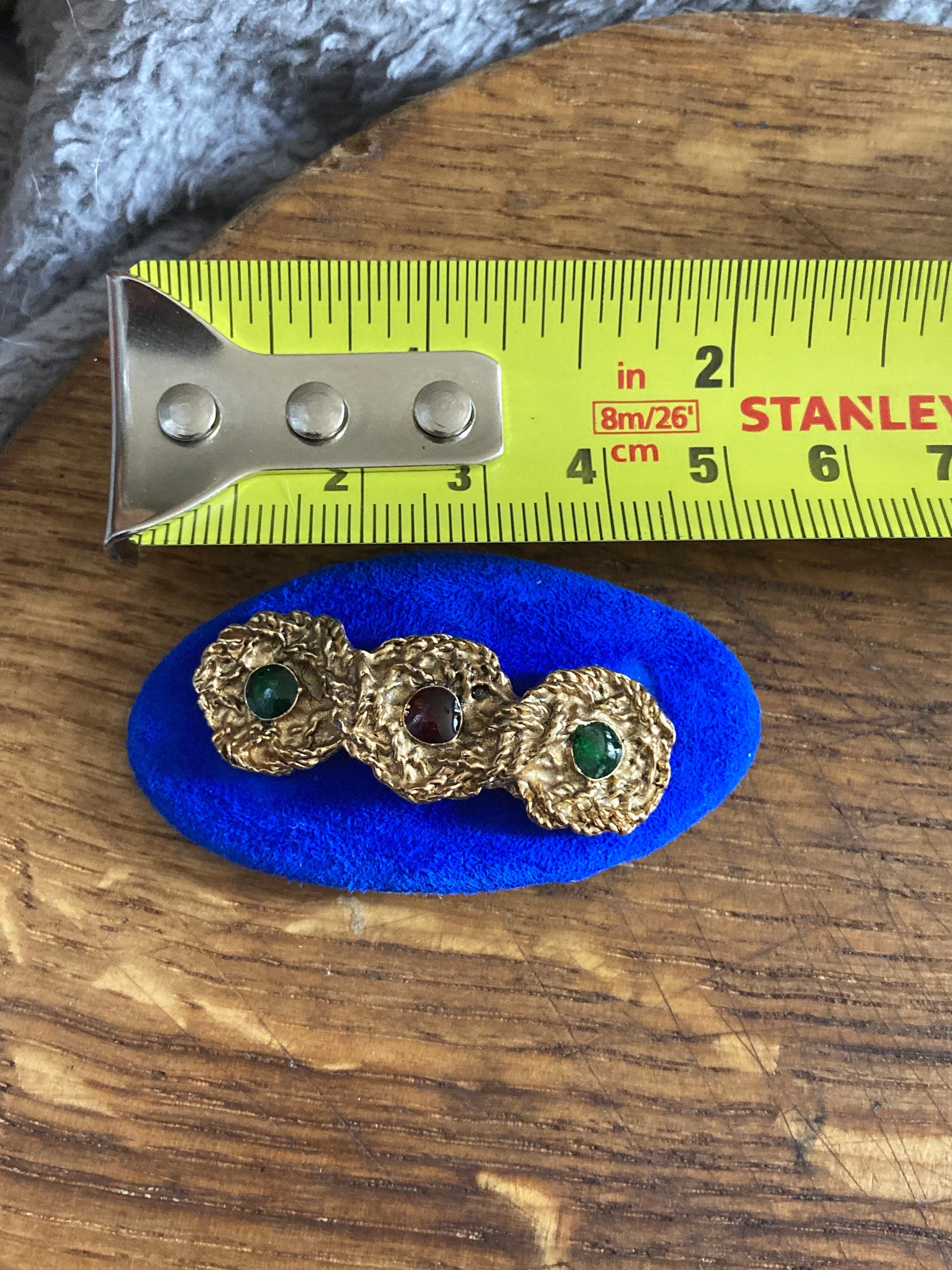 Vintage Blue Suede Shoe Clips: Beaded Gripoix Gold Braided Pair