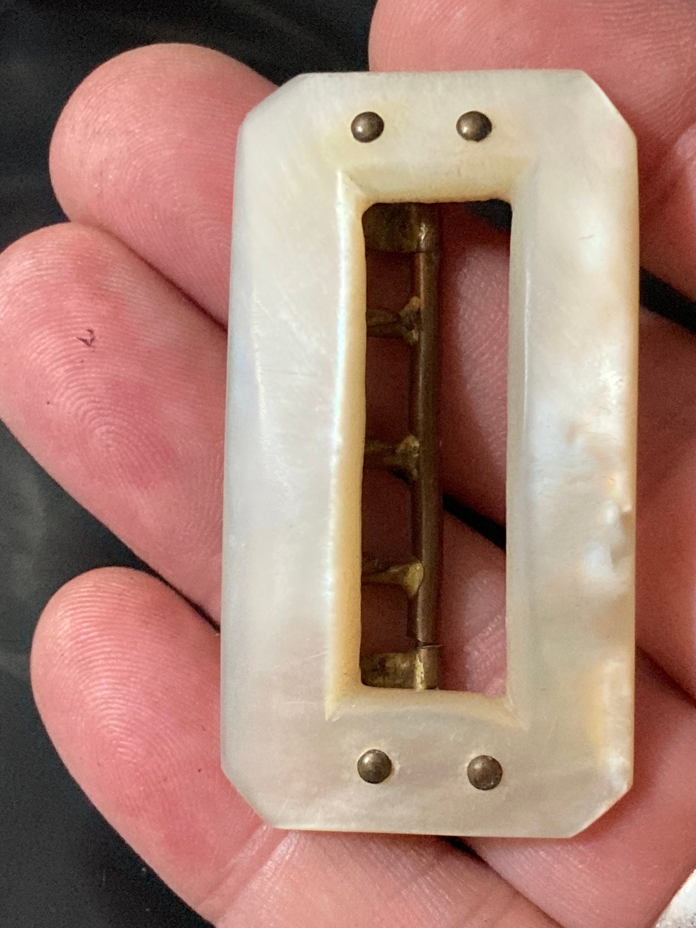 Antique Georgian 1800s 1900s Large MOP Mother of Pearl Carved Ornate 3 prong Belt Buckle Haberdashery Bridal Steampunk Sewing