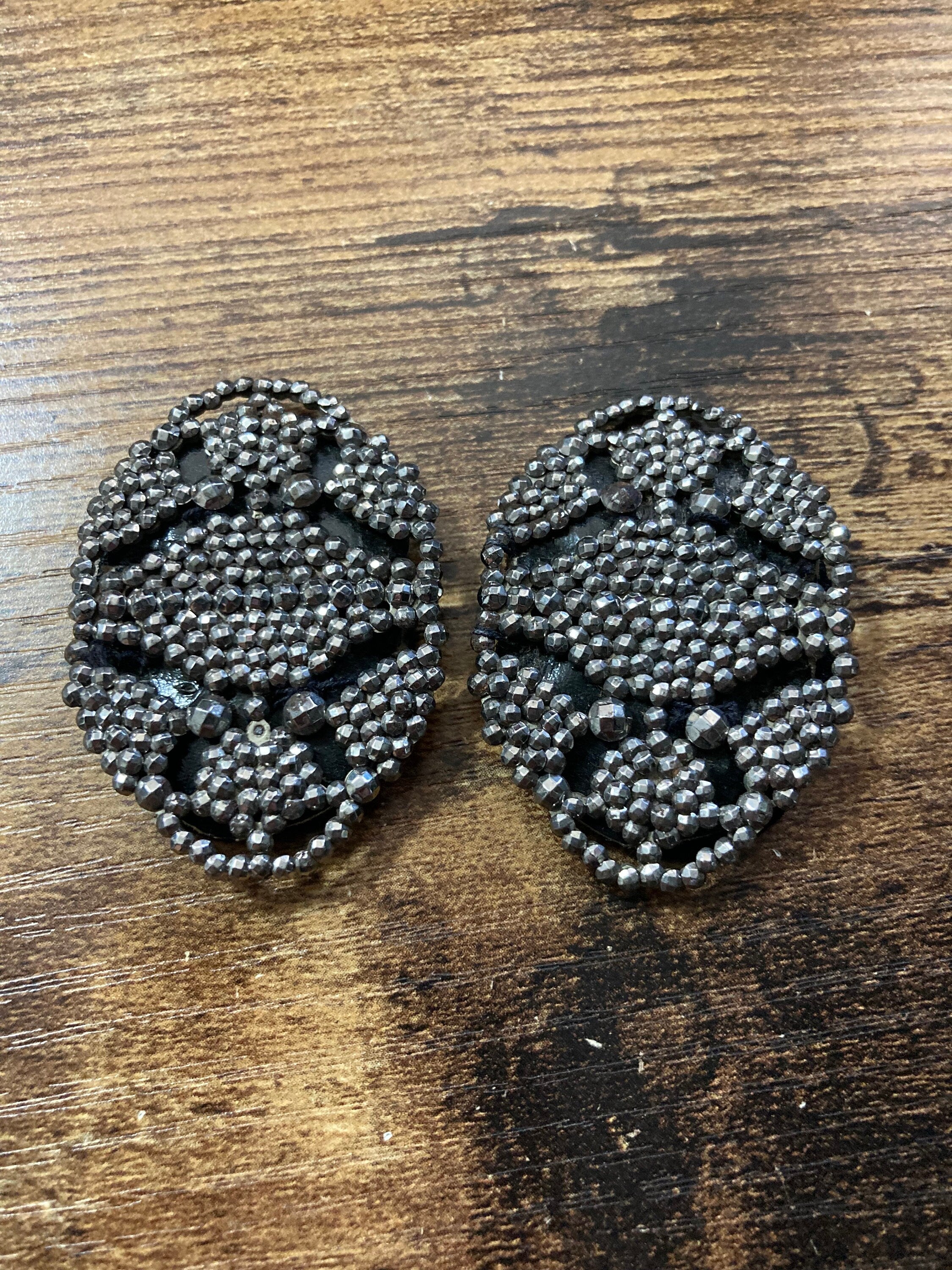 Pair of Antique Georgian Cut Steel Marcasite Metal Vintage shoe buckles Dressmaking couture steampunk