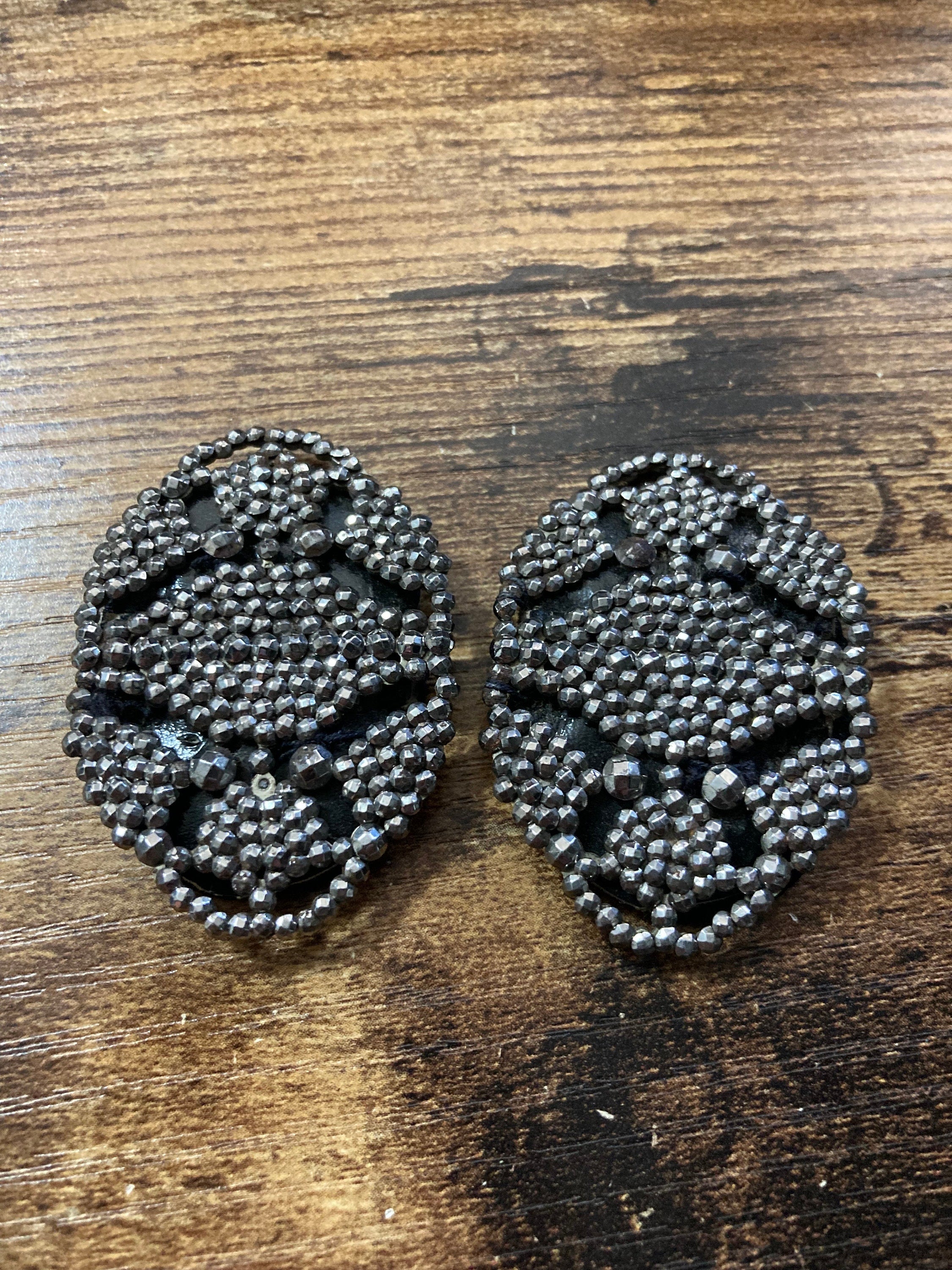 Pair of Antique Georgian Cut Steel Marcasite Metal Vintage shoe buckles Dressmaking couture steampunk