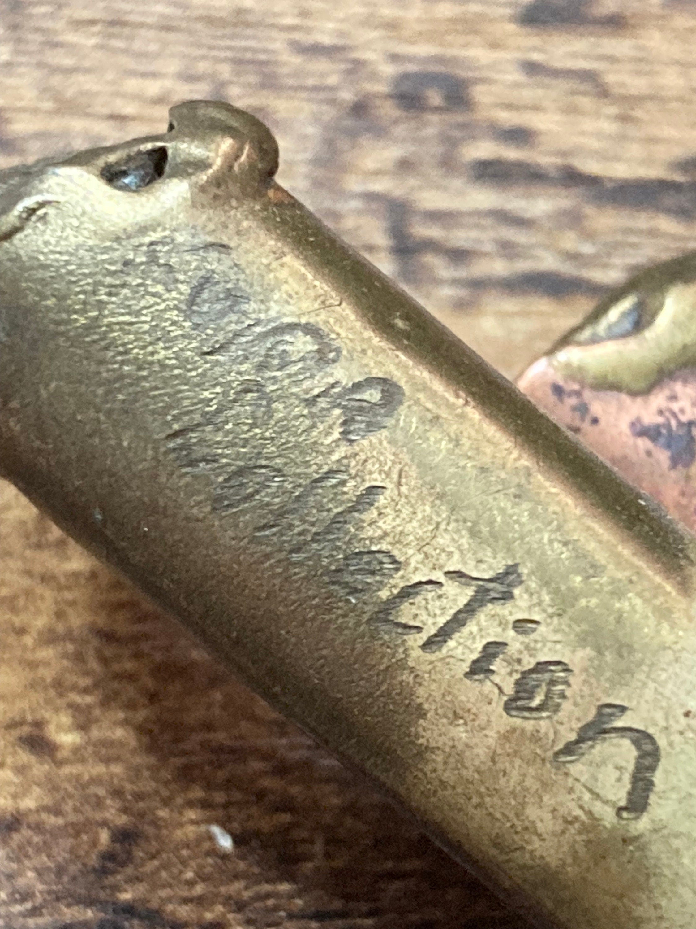 Vintage big Brass artisan handmade gemstone brooch signed