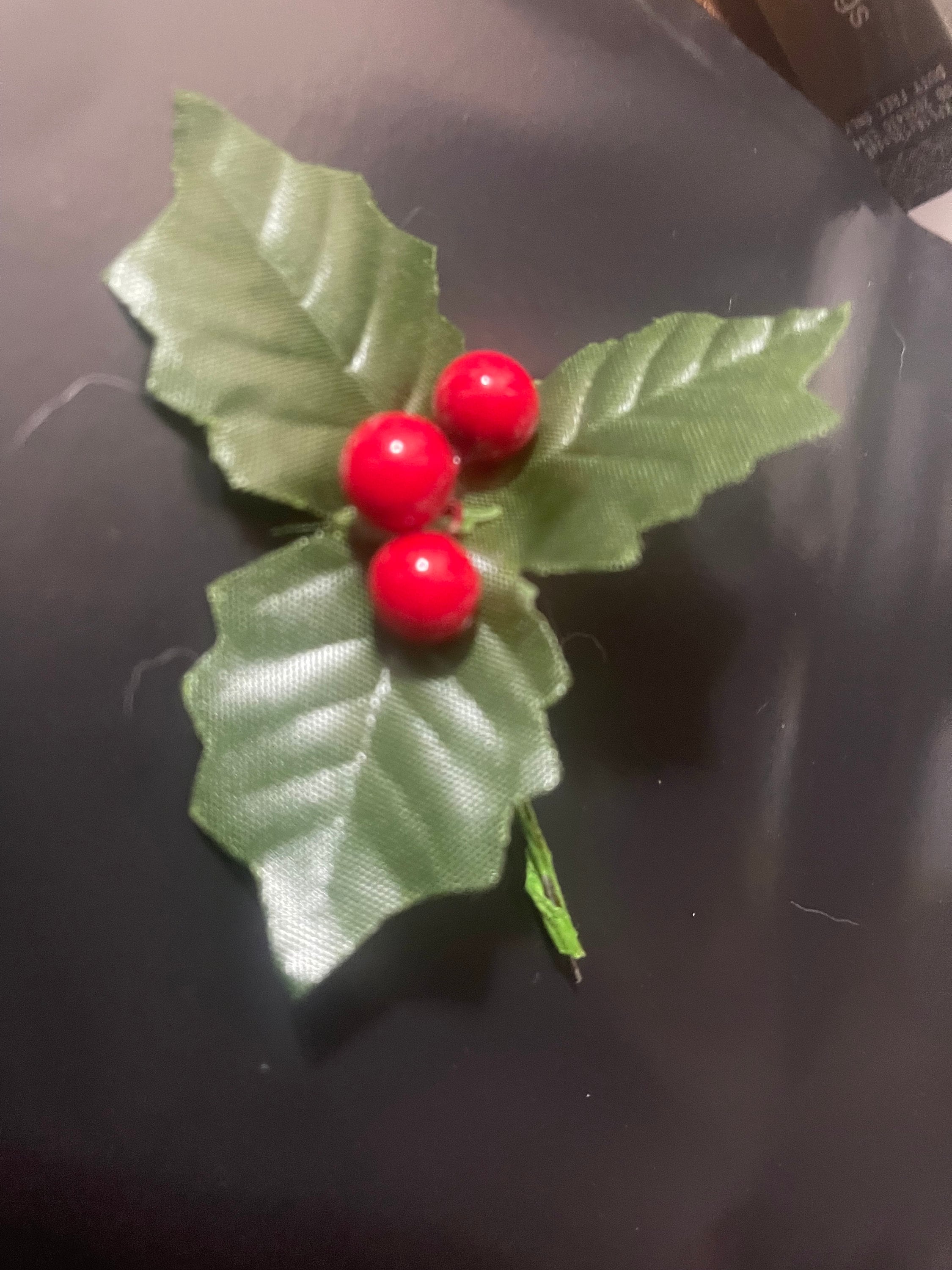 3 x New holly and berry cake toppers red green wired 9cm