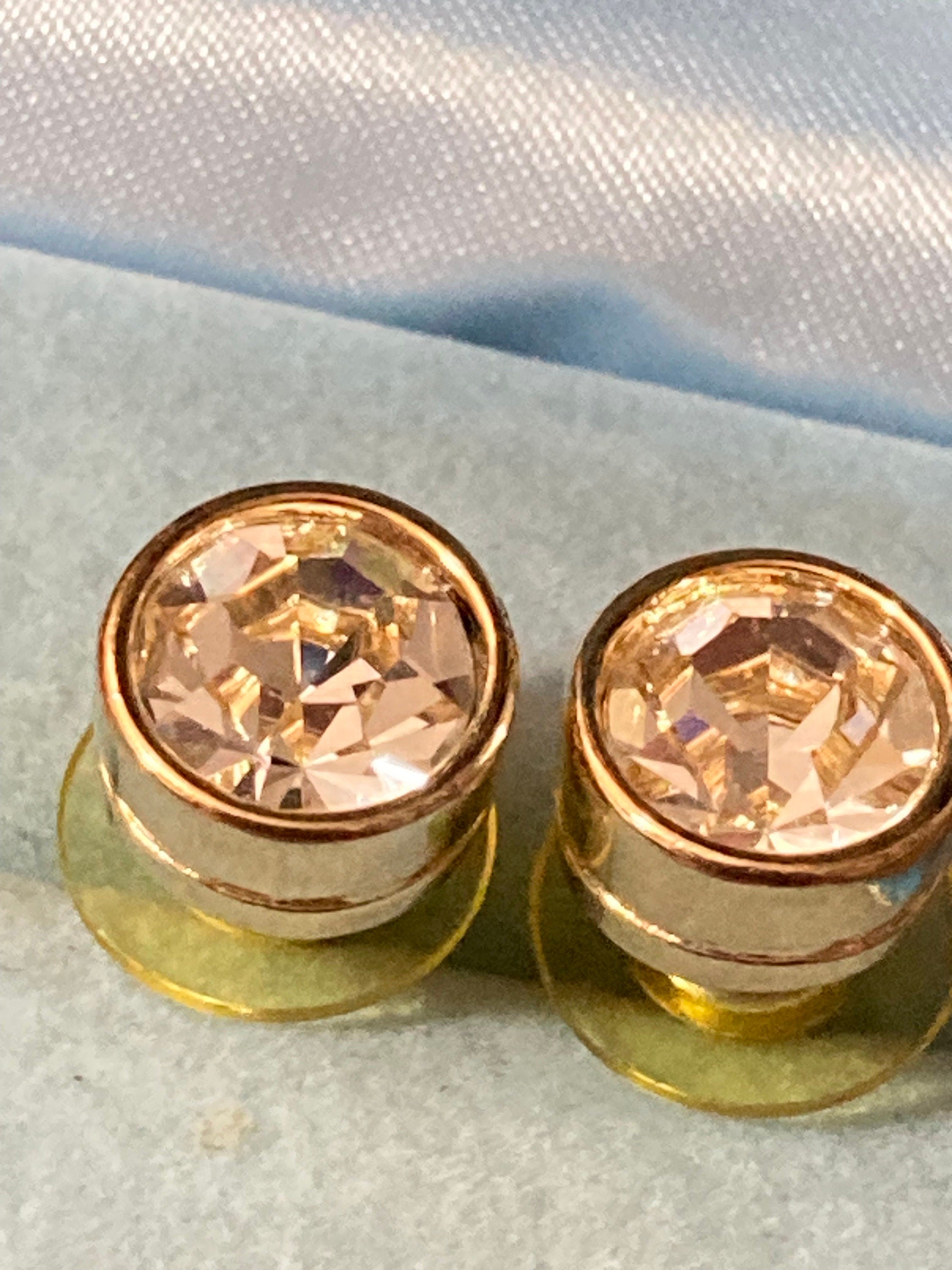 1980s Gold Plated big Diamanté Stud Earrings