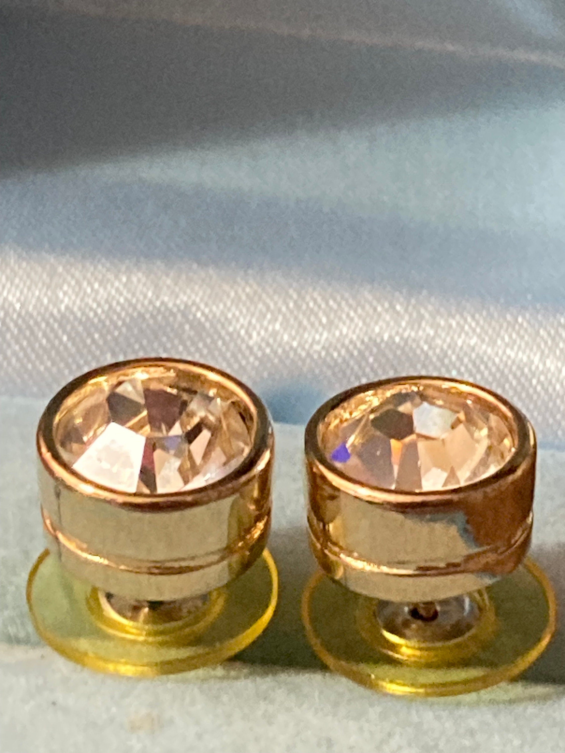 1980s Gold Plated big Diamanté Stud Earrings
