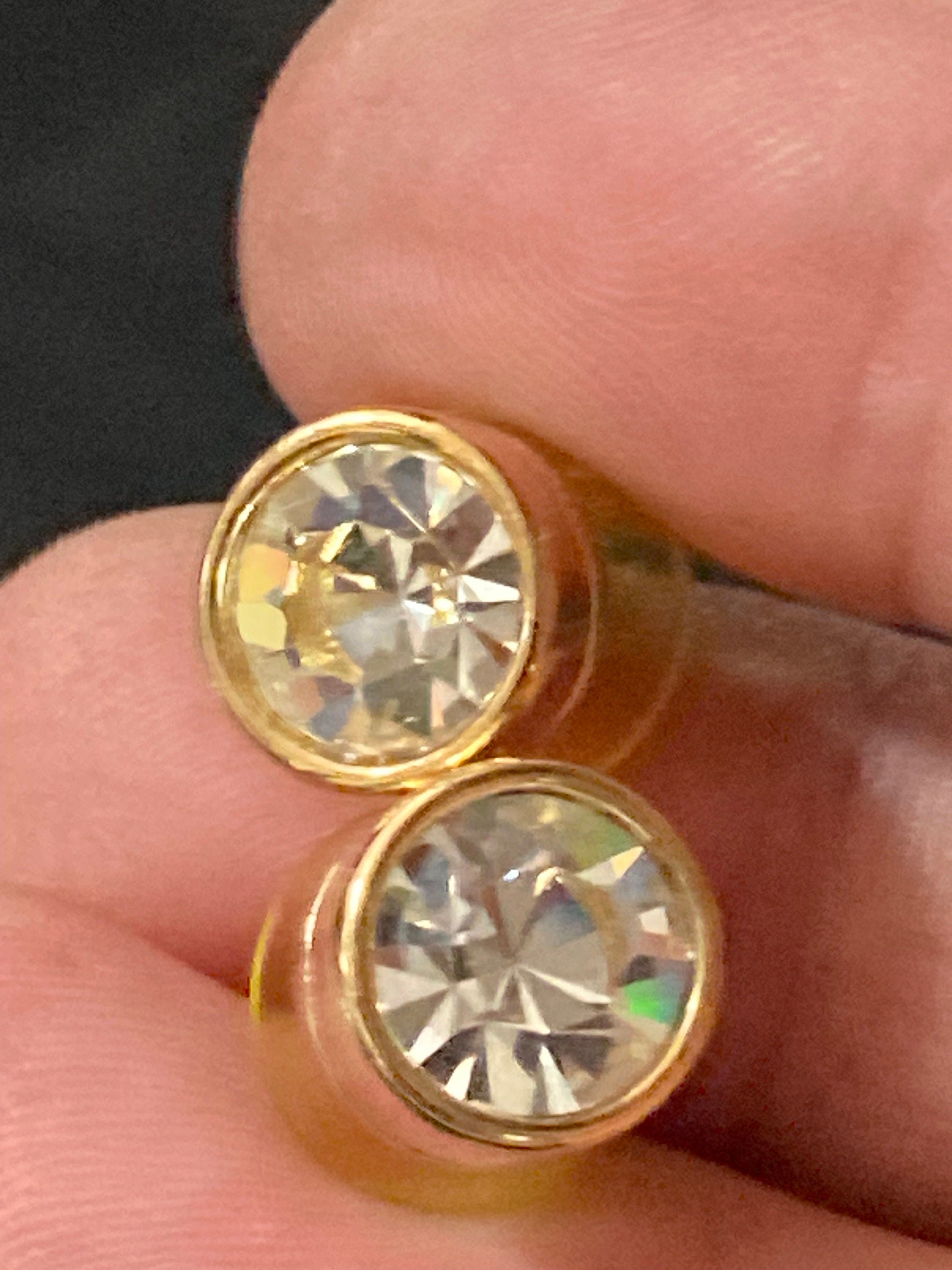 1980s Gold Plated big Diamanté Stud Earrings