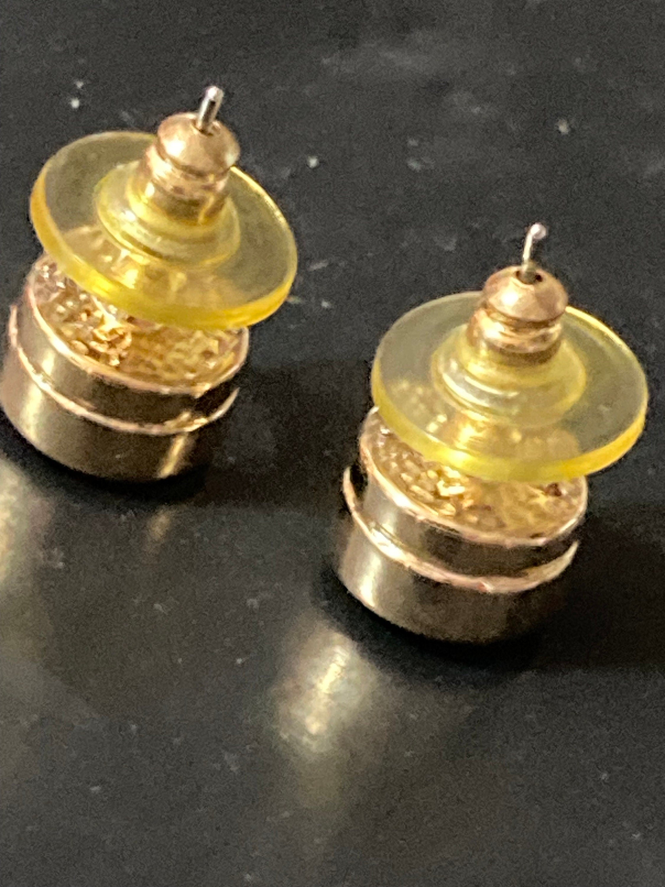 1980s Gold Plated big Diamanté Stud Earrings