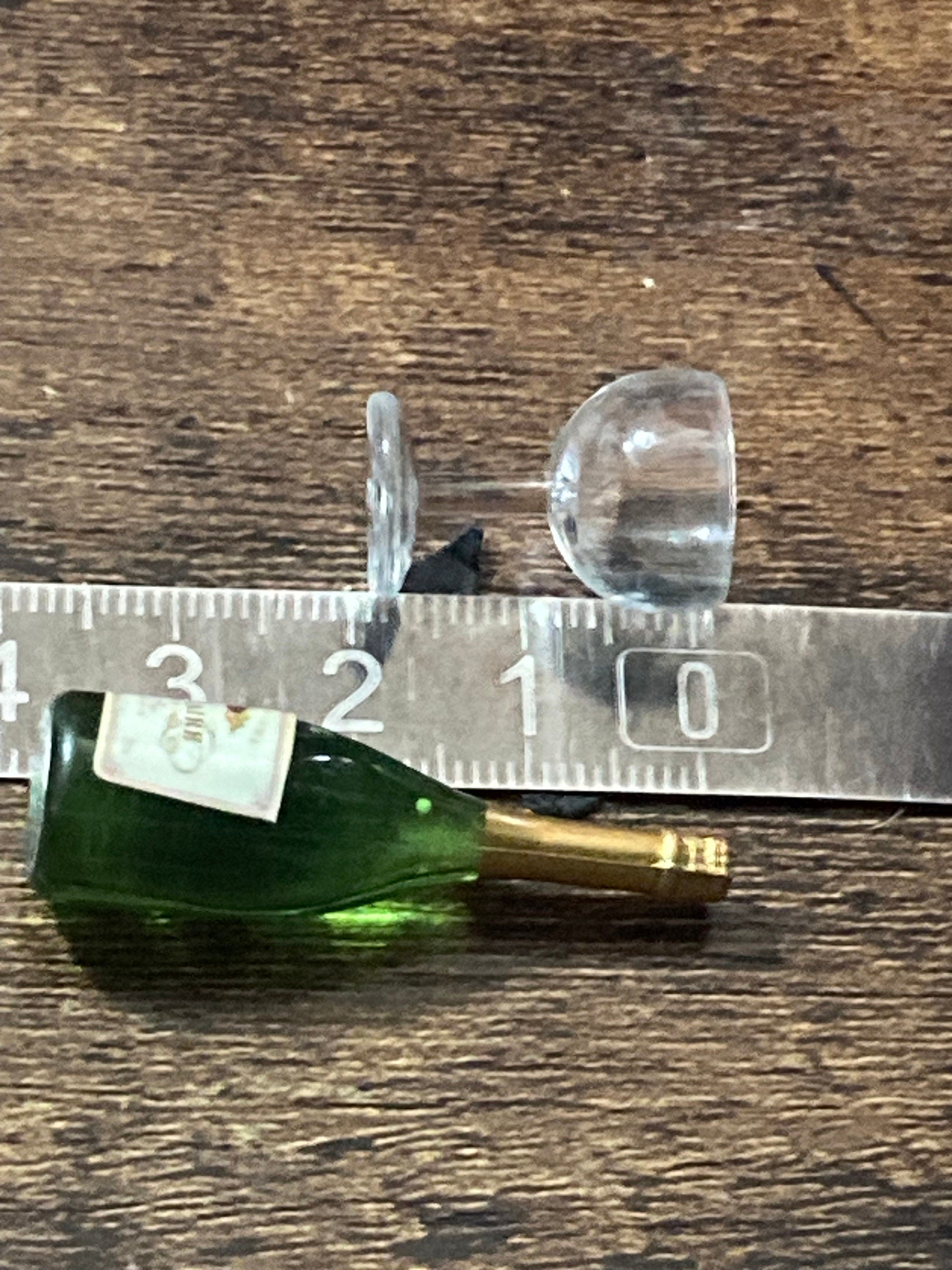 Miniature champagne bottle and two glasses coupes cake topper dollhouses naughty elf prop