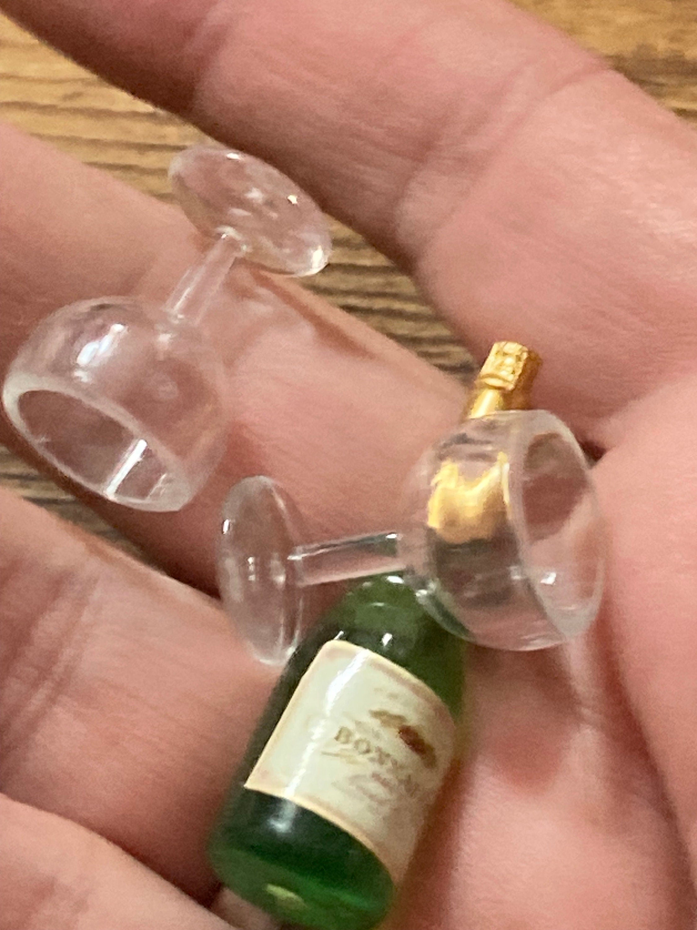 Miniature champagne bottle and two glasses coupes cake topper dollhouses naughty elf prop