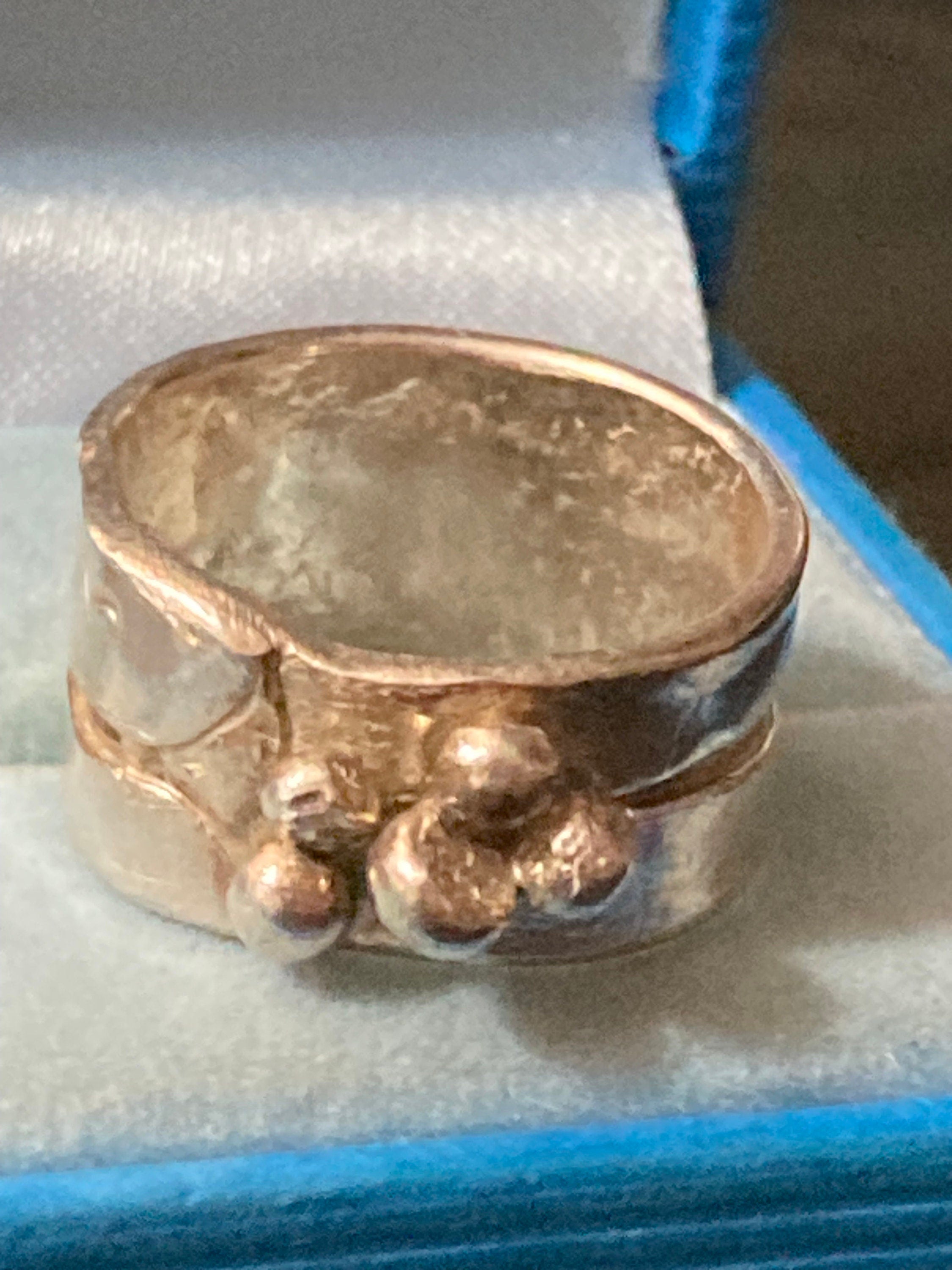 Heavy chunky SIZE M unmarked solid silver hand cast 925 ladies modernist wide 5 ball ring 6.5grams