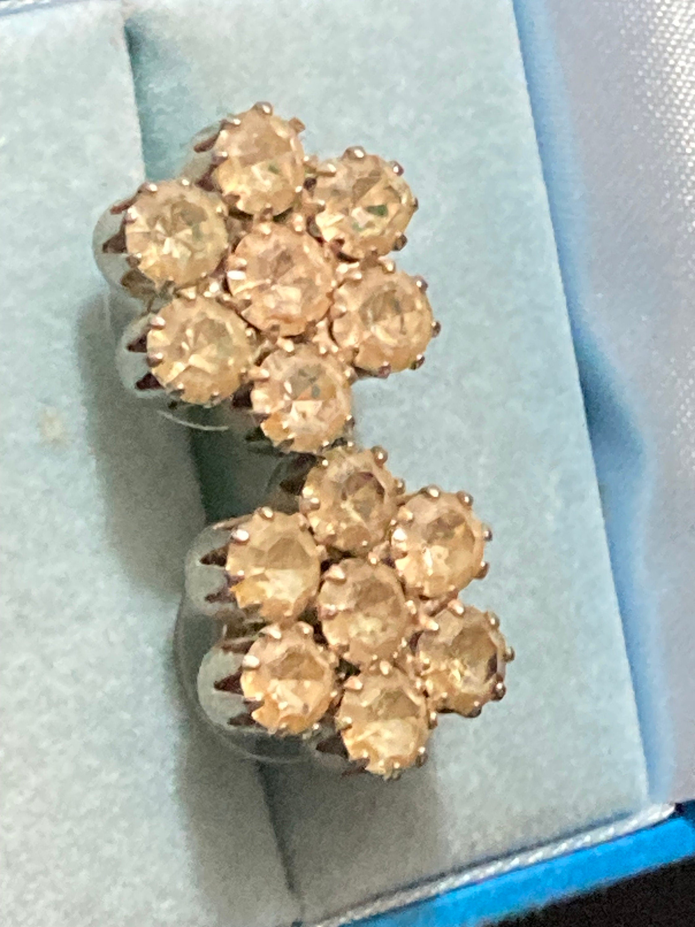 Vintage silver tone clear diamanté paste cluster stud earrings for pierced ears