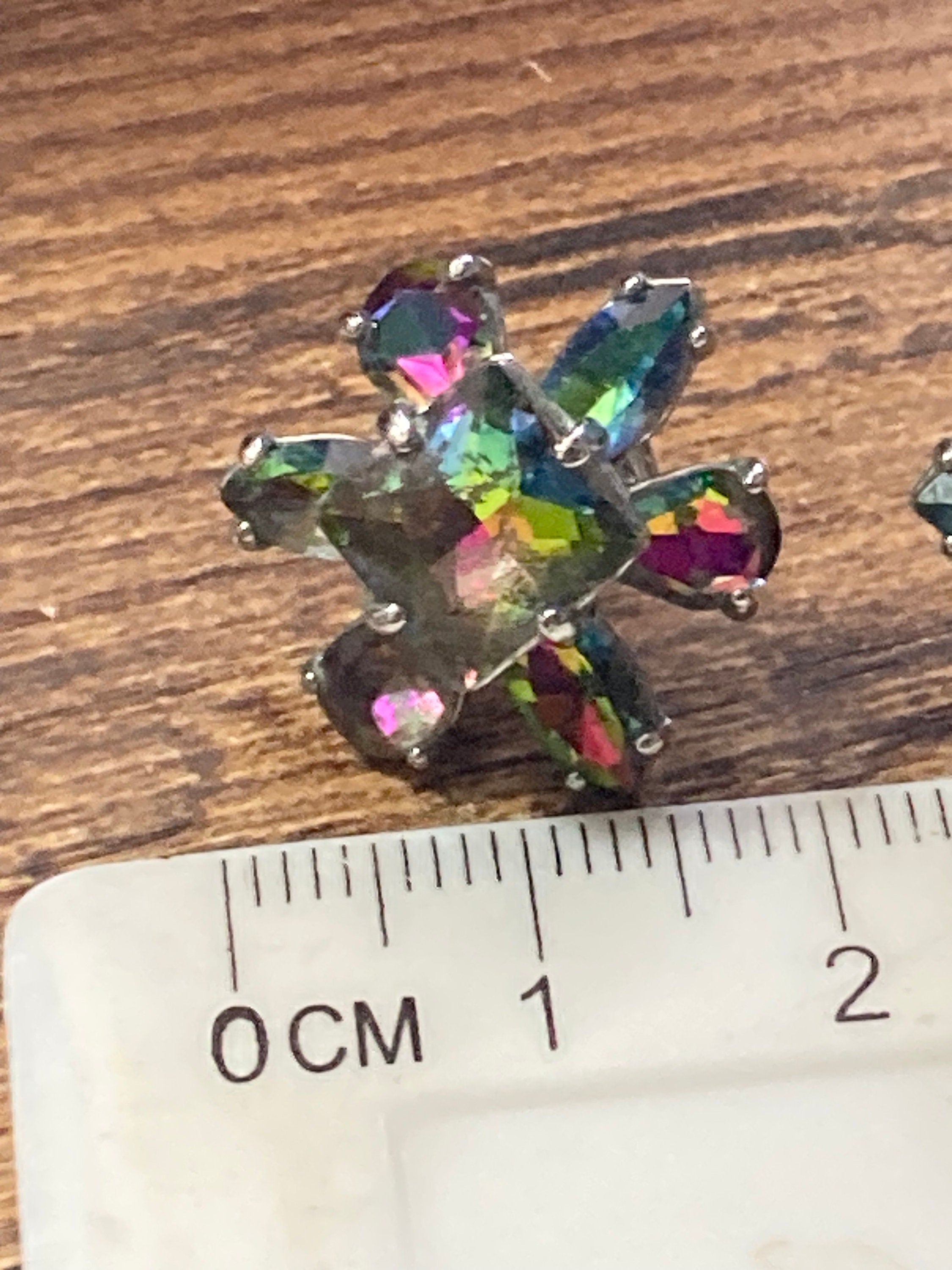 Retro silver tone watermelon diamanté paste flower cluster stud earrings for pierced ears