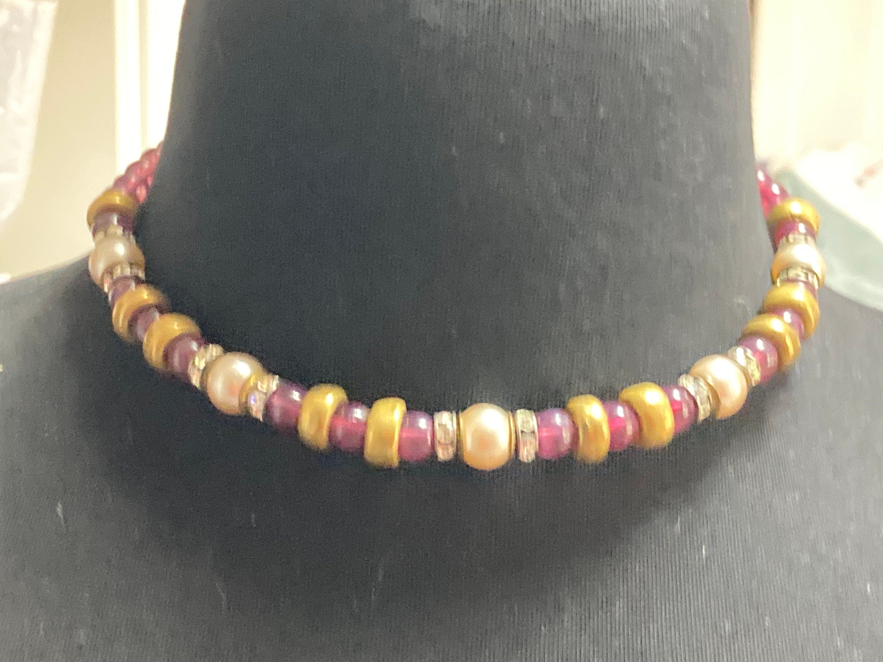 Vintage carlo Zini Italian high end designer amethyst brass & faux pearl beaded necklace signed