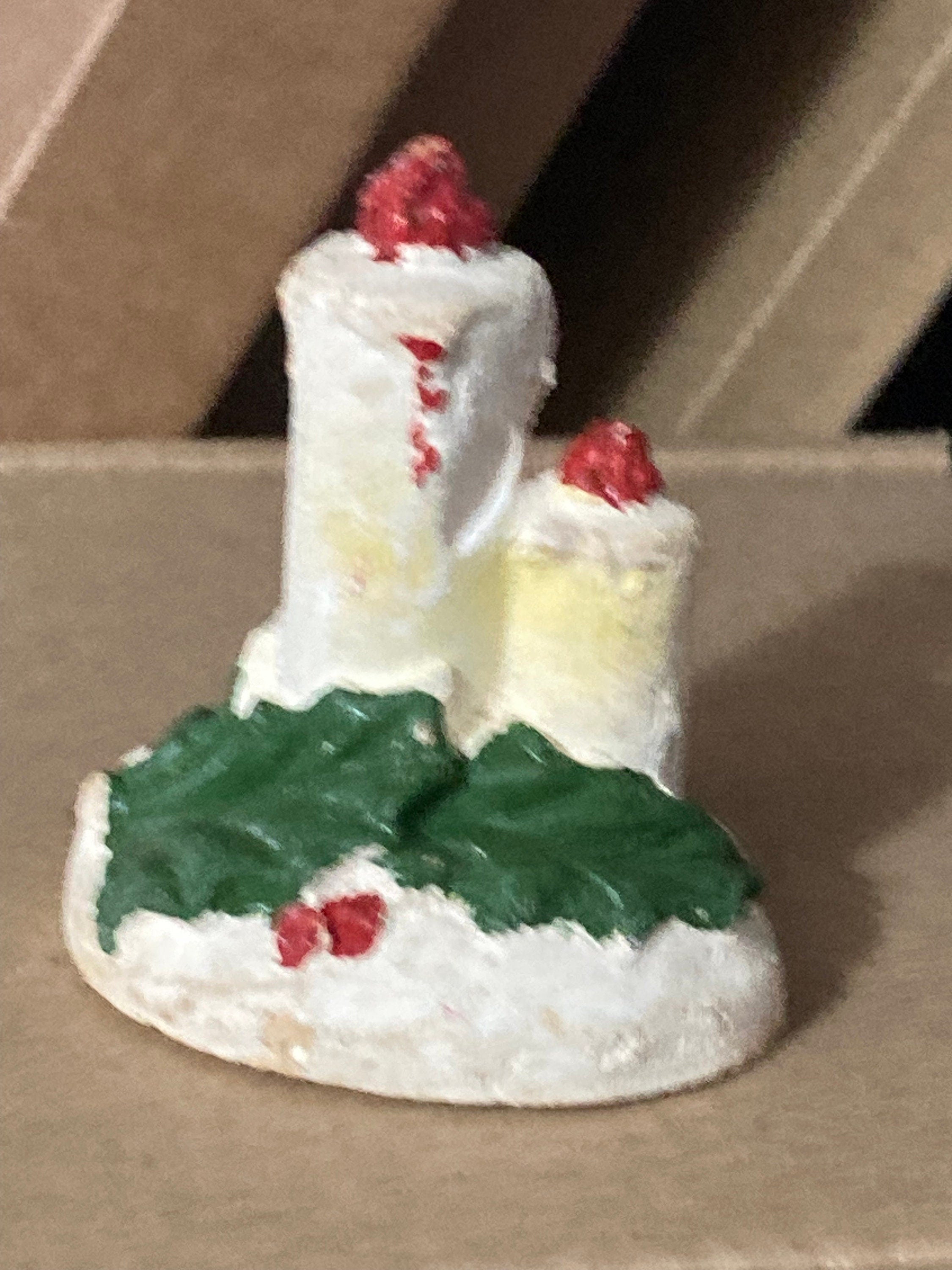 Antique large PLASTER bisque white festive candles Christmas Xmas Cake topper decoration baking