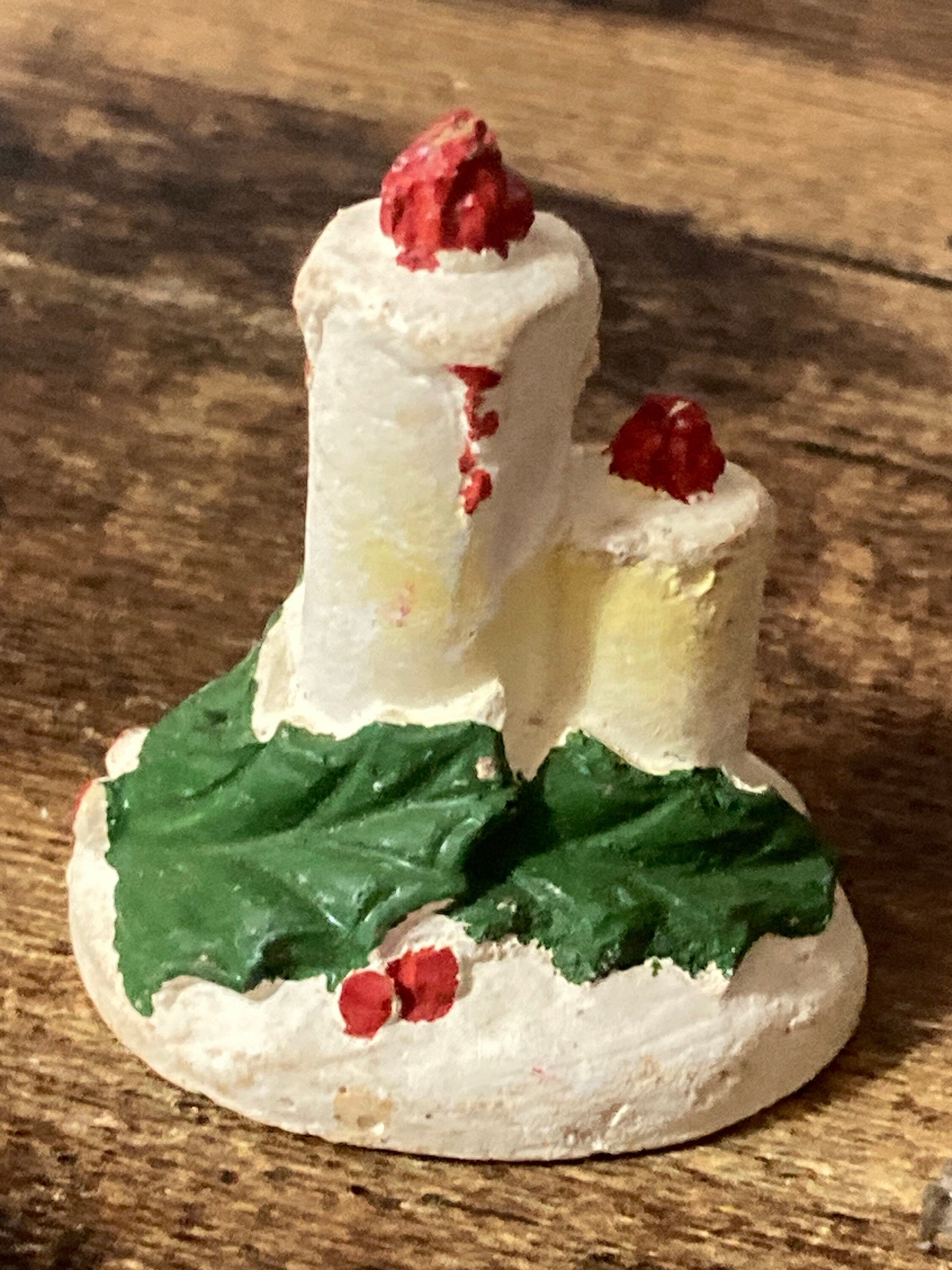 Antique large PLASTER bisque white festive candles Christmas Xmas Cake topper decoration baking