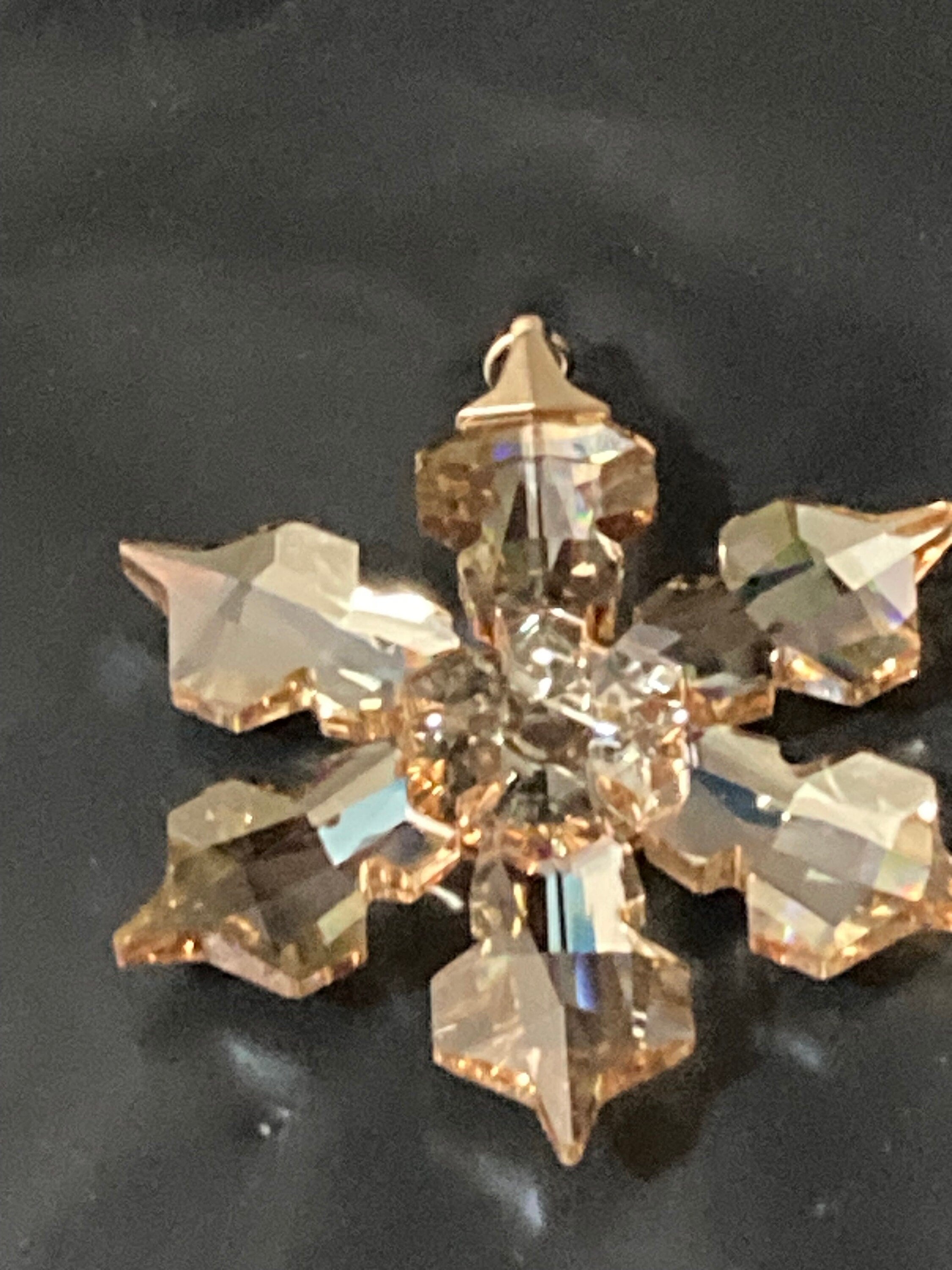 Swarovski gold tone large snowflake star soft brown topaz crystal pendant