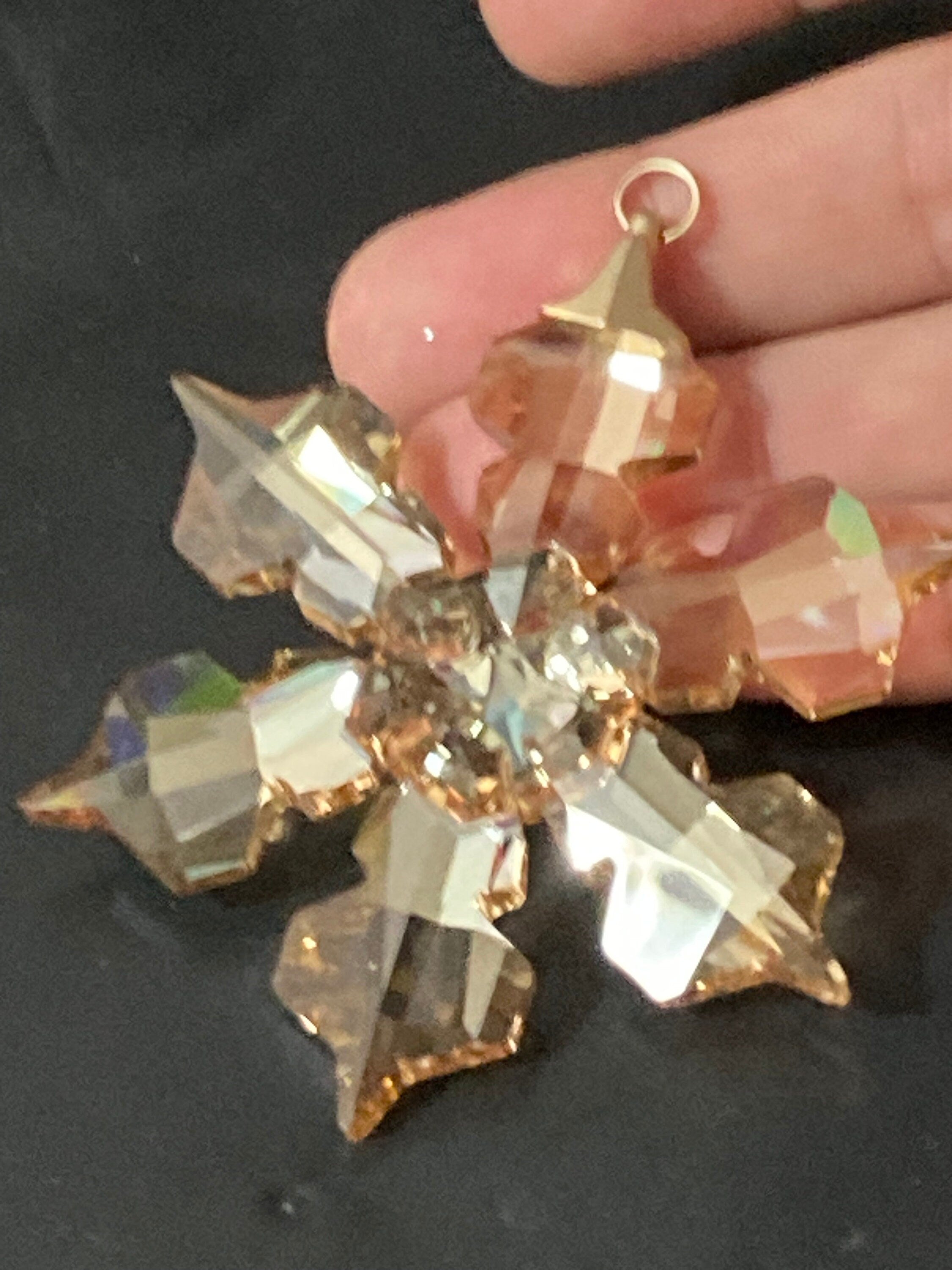 Swarovski gold tone large snowflake star soft brown topaz crystal pendant
