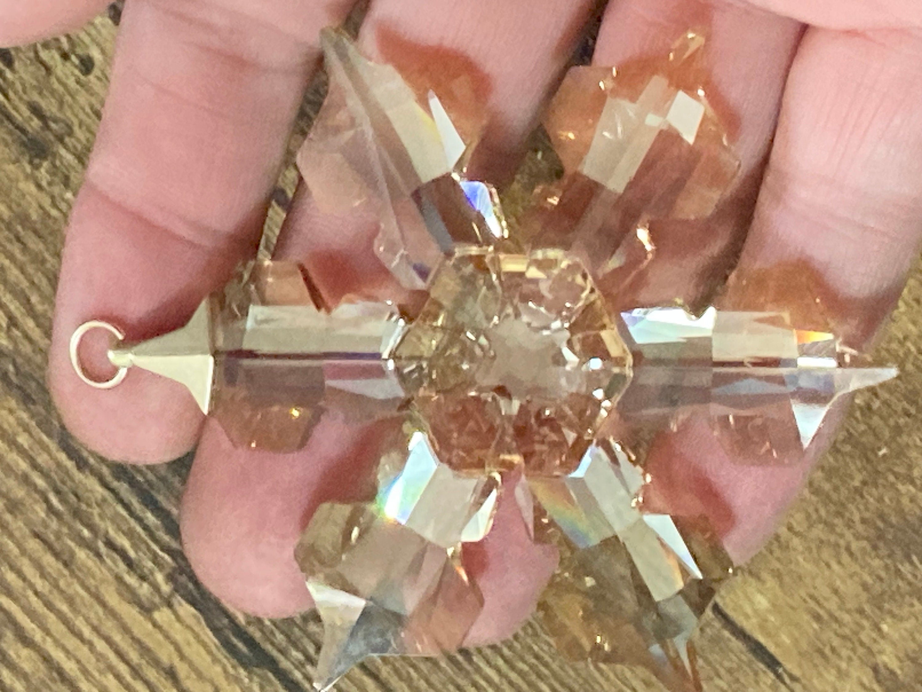 Swarovski gold tone large snowflake star soft brown topaz crystal pendant