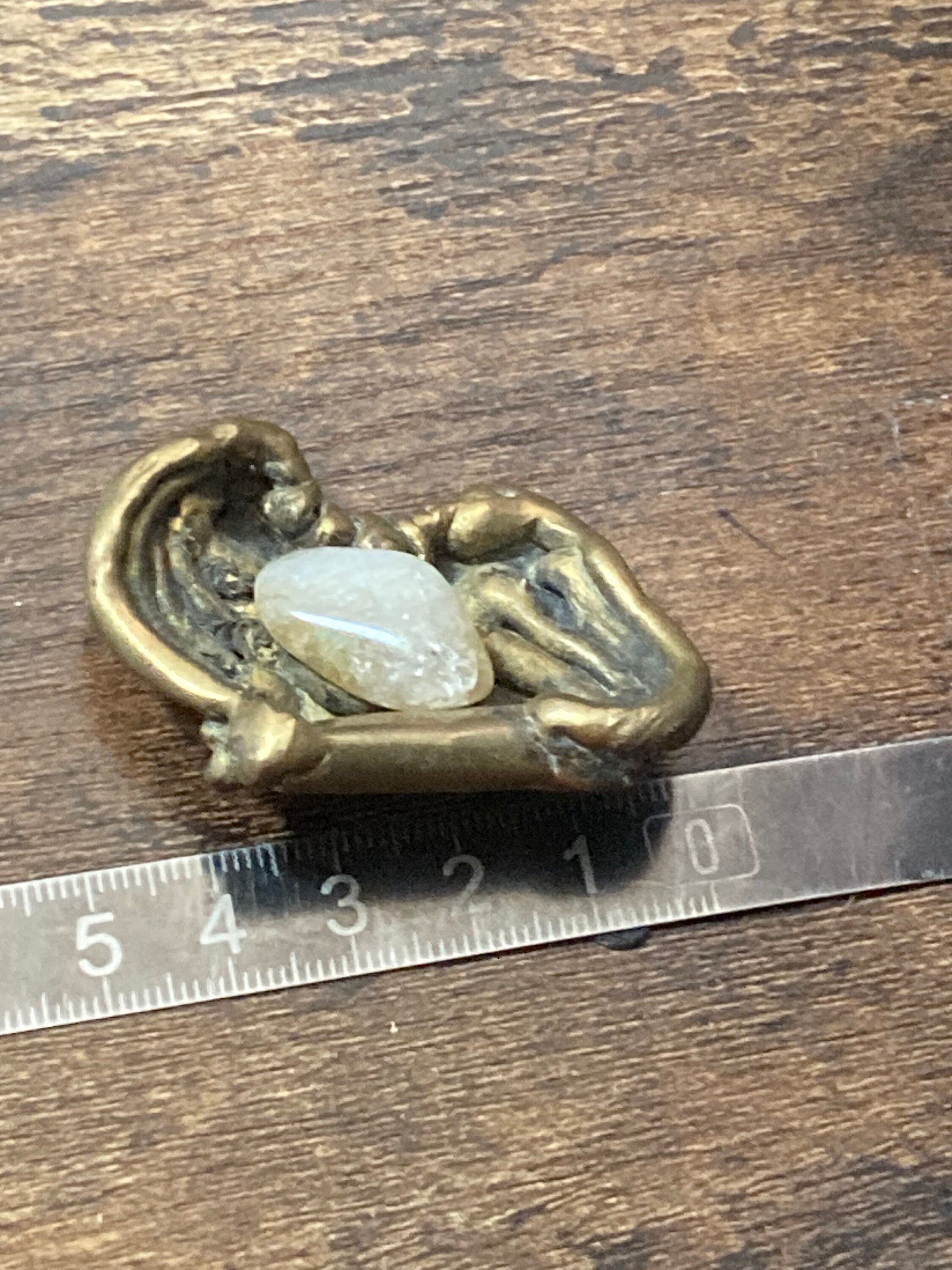 Vintage big Brass artisan handmade gemstone brooch