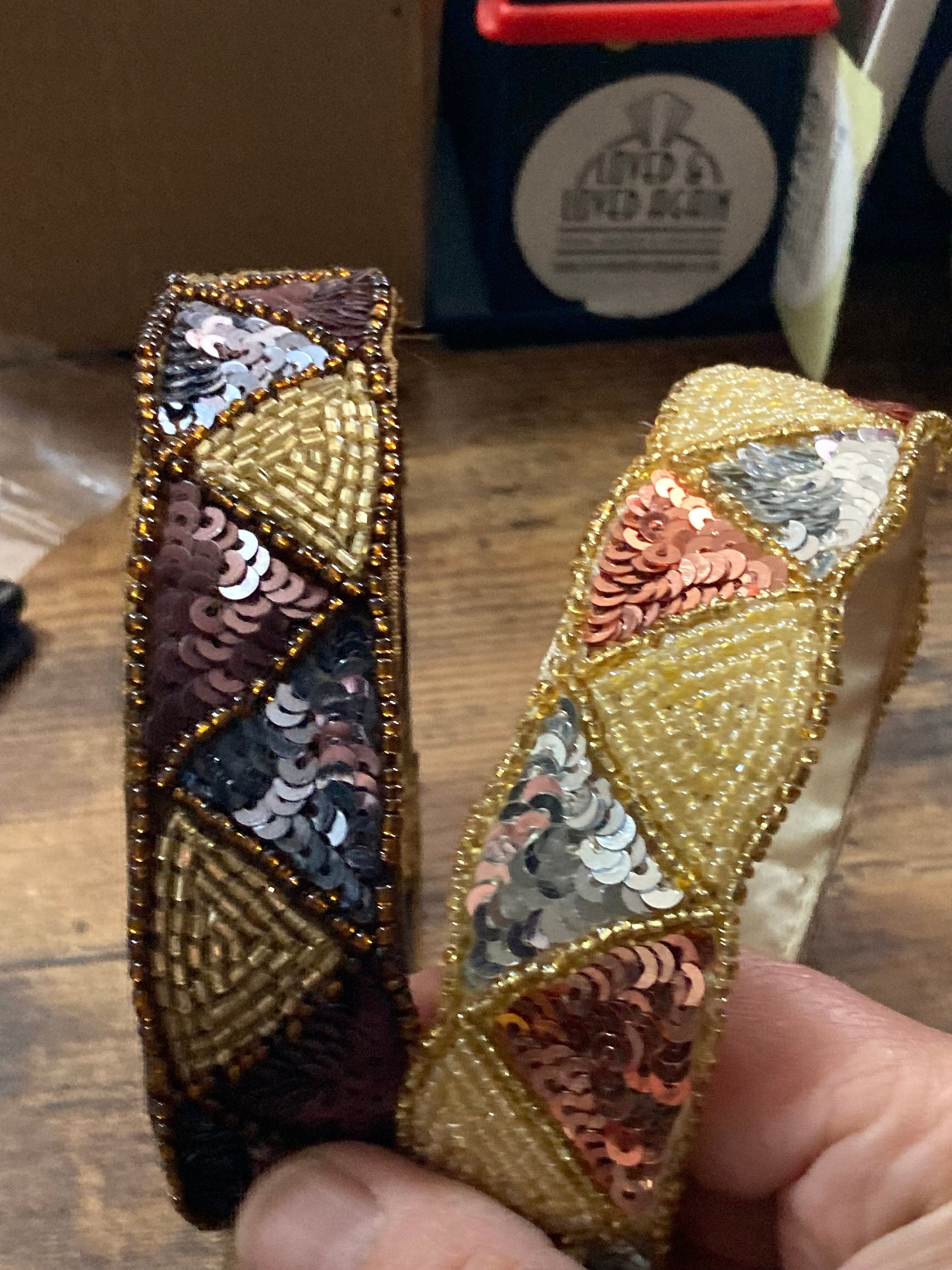 Art Deco Sequin Choker: Brown & Gold Seed Bead Necklace