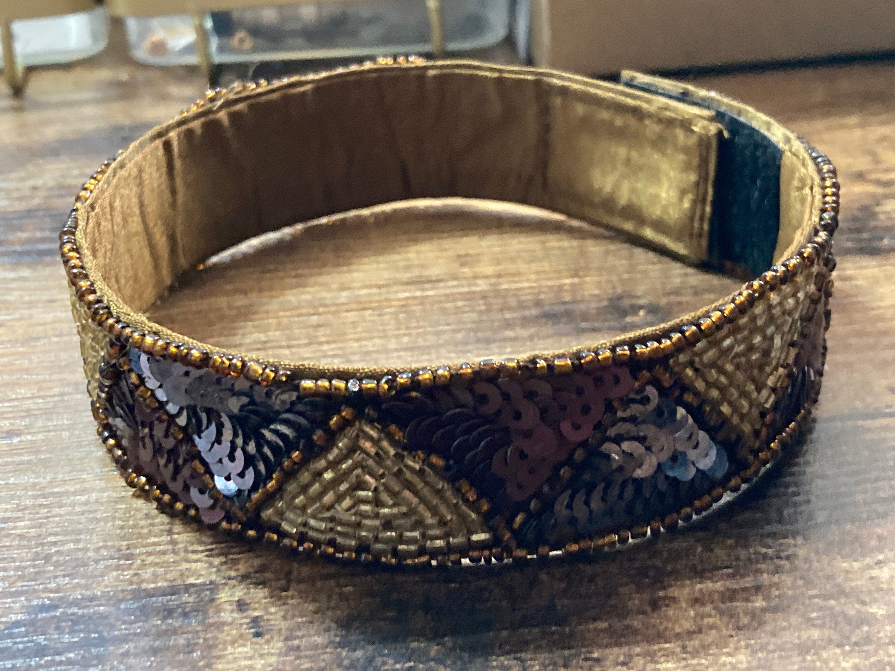Art Deco Sequin Choker: Brown & Gold Seed Bead Necklace