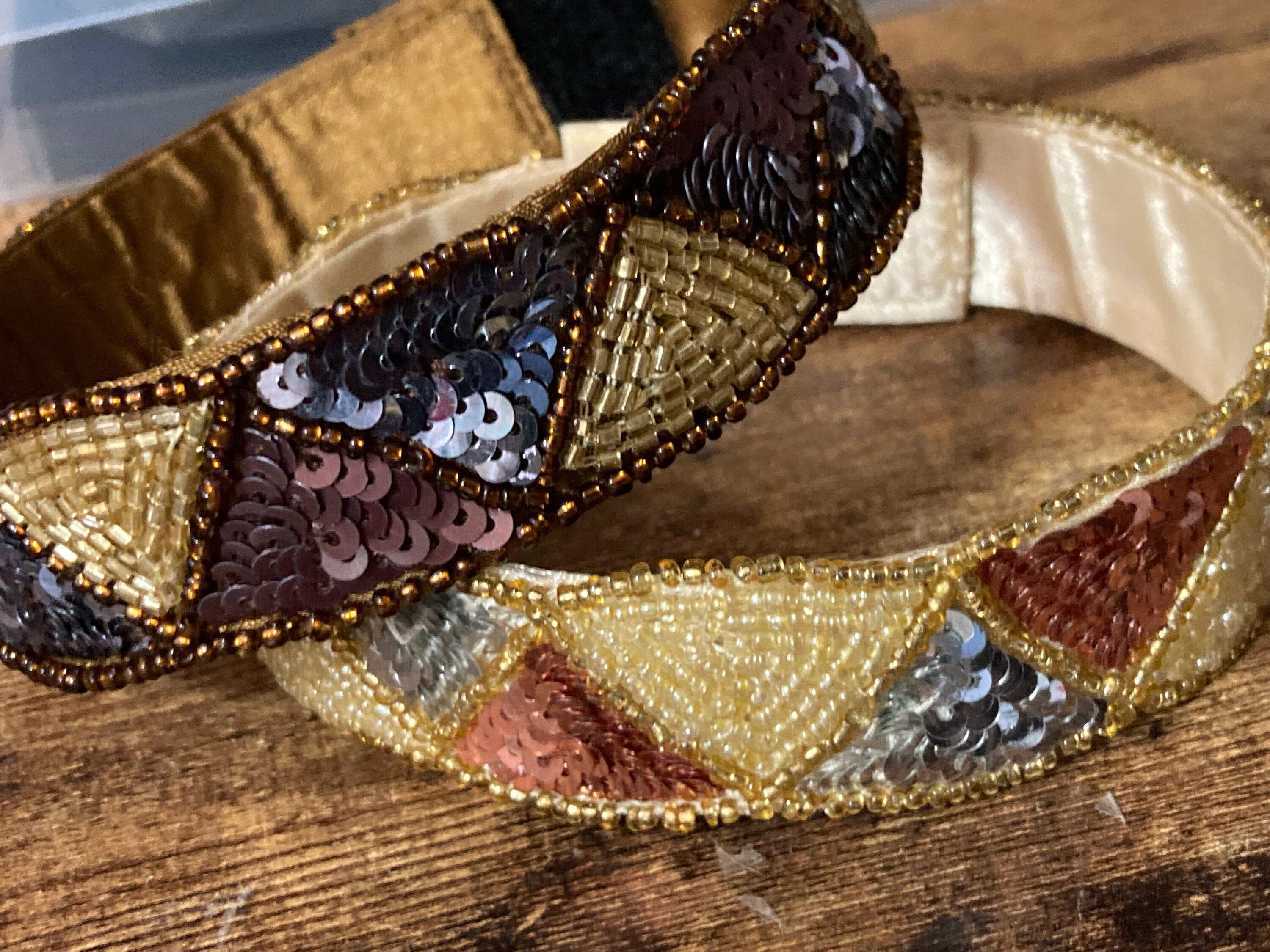 Art Deco Sequin Choker: Brown & Gold Seed Bead Necklace