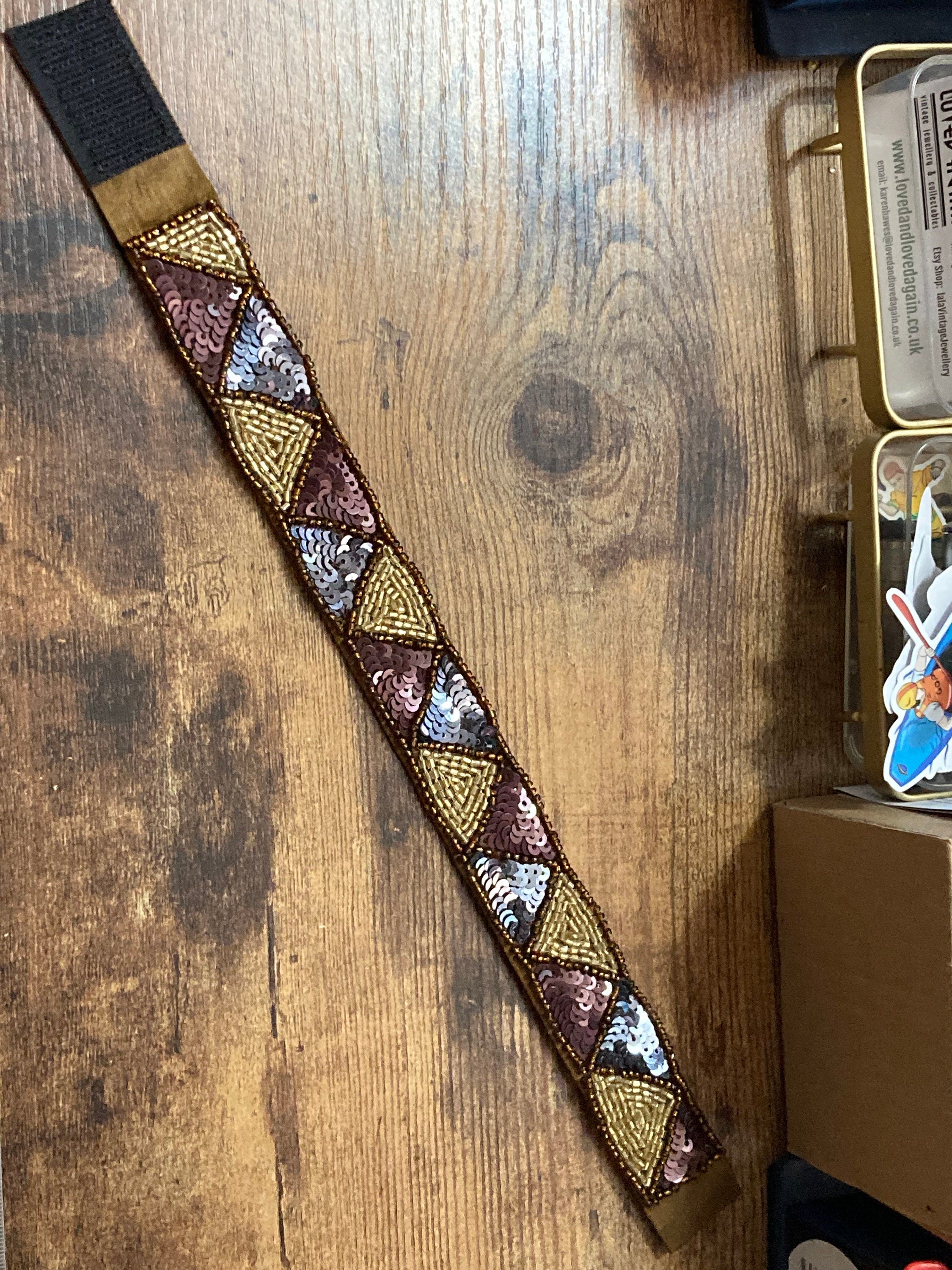 Art Deco Sequin Choker: Brown & Gold Seed Bead Necklace