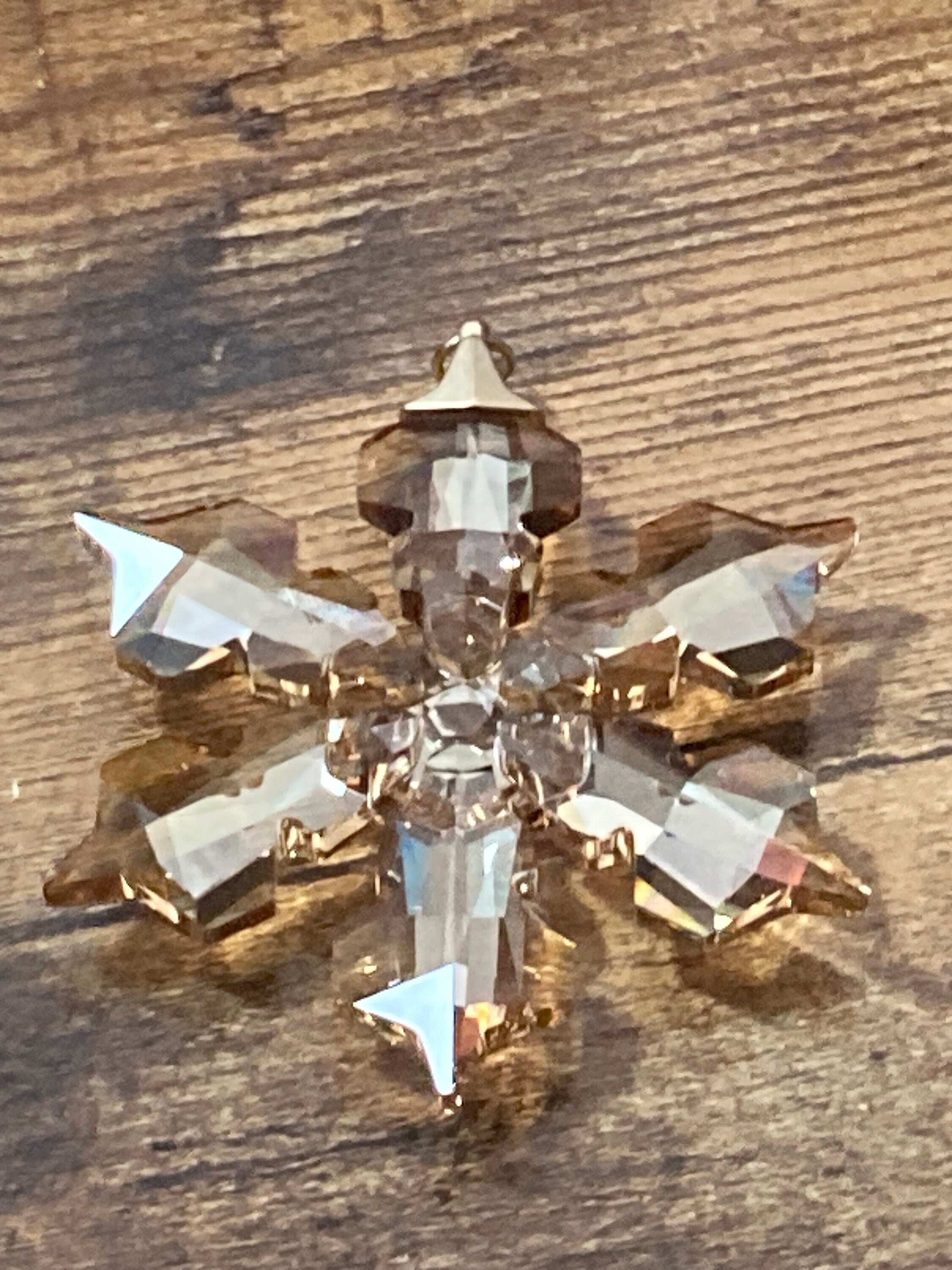 Swarovski gold tone large snowflake star soft brown topaz crystal pendant