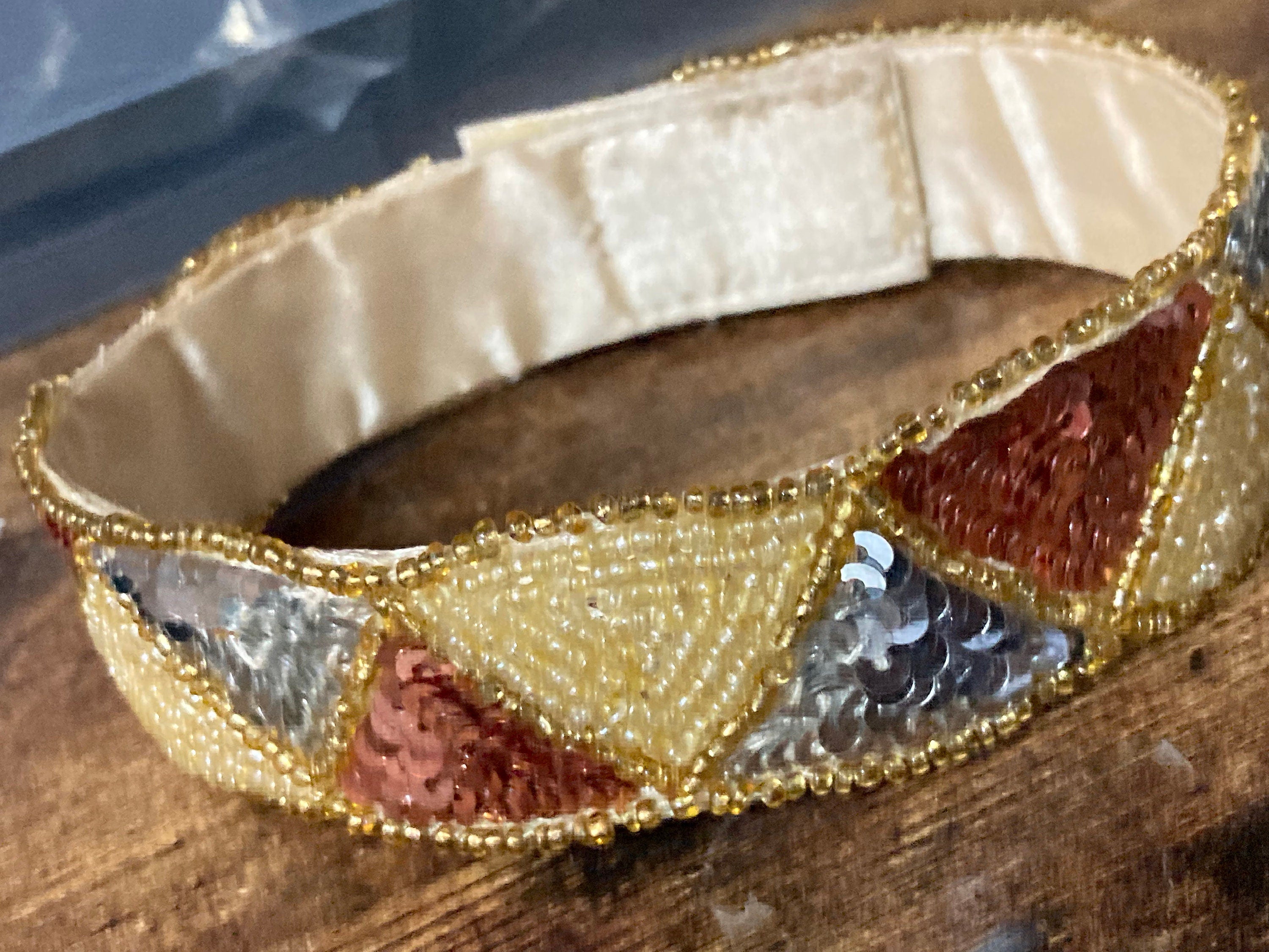 Art Deco Sequin Choker: Brown & Gold Seed Bead Necklace