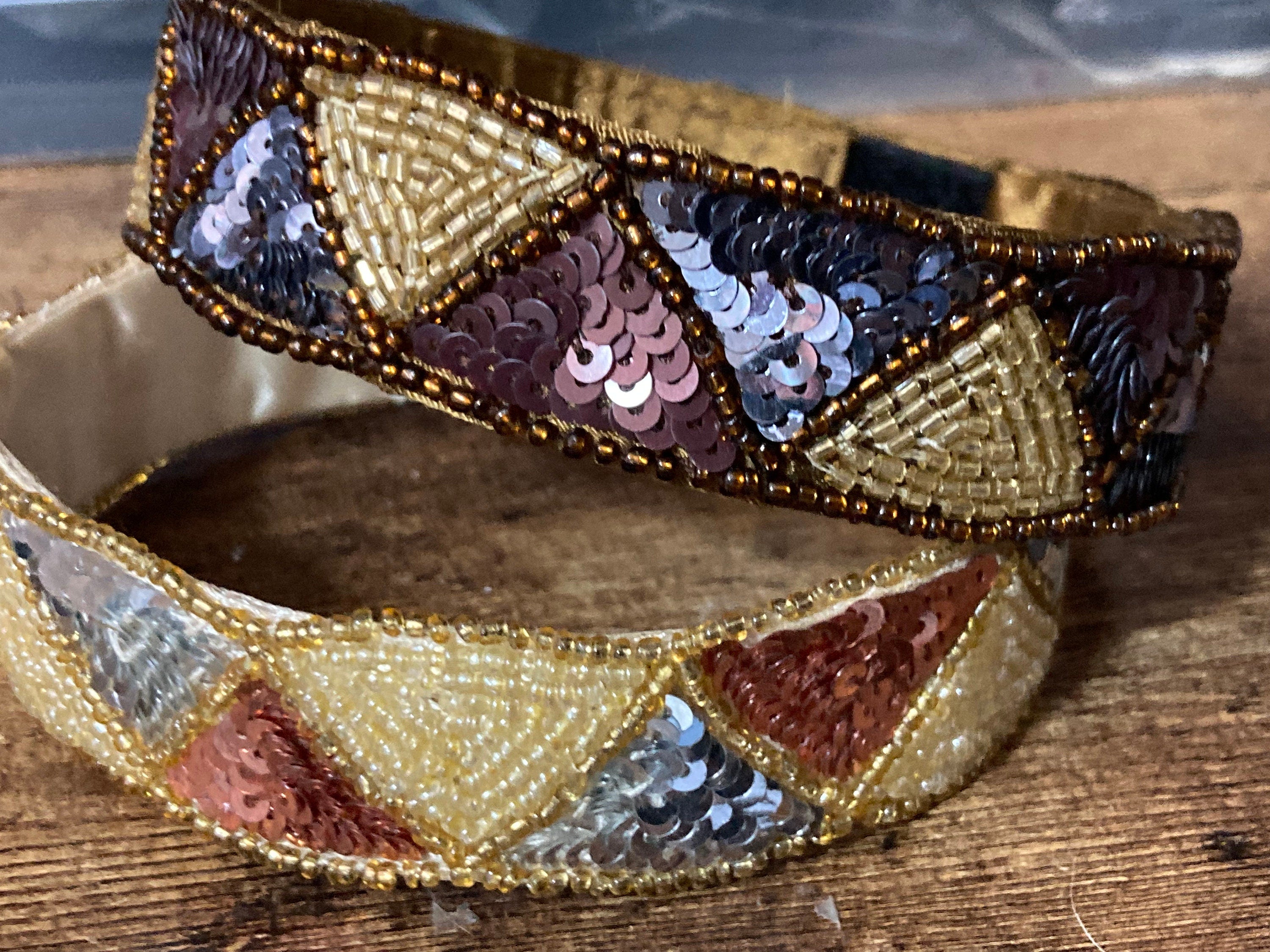 Art Deco Sequin Choker: Brown & Gold Seed Bead Necklace