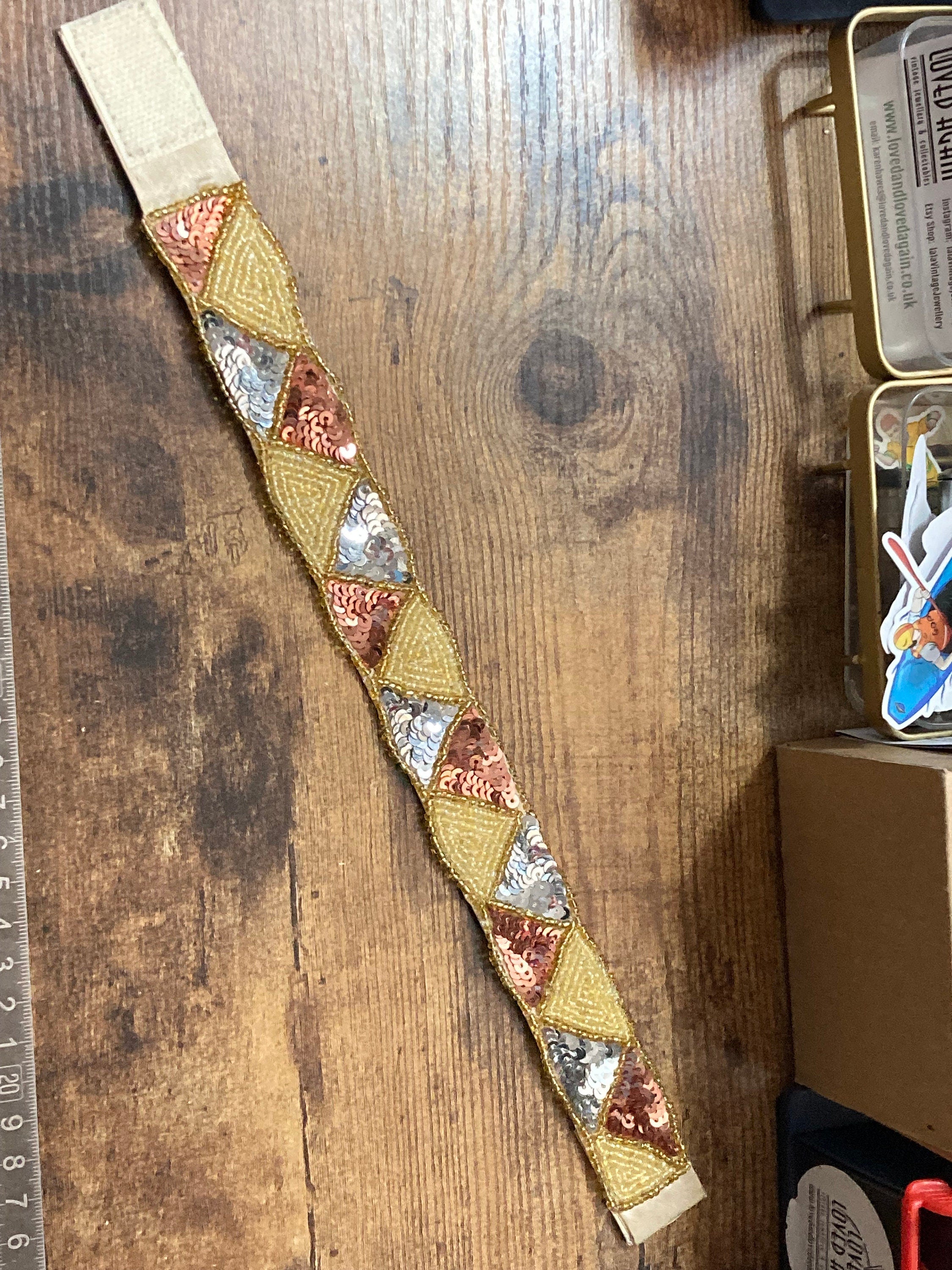 Art Deco Sequin Choker: Brown & Gold Seed Bead Necklace