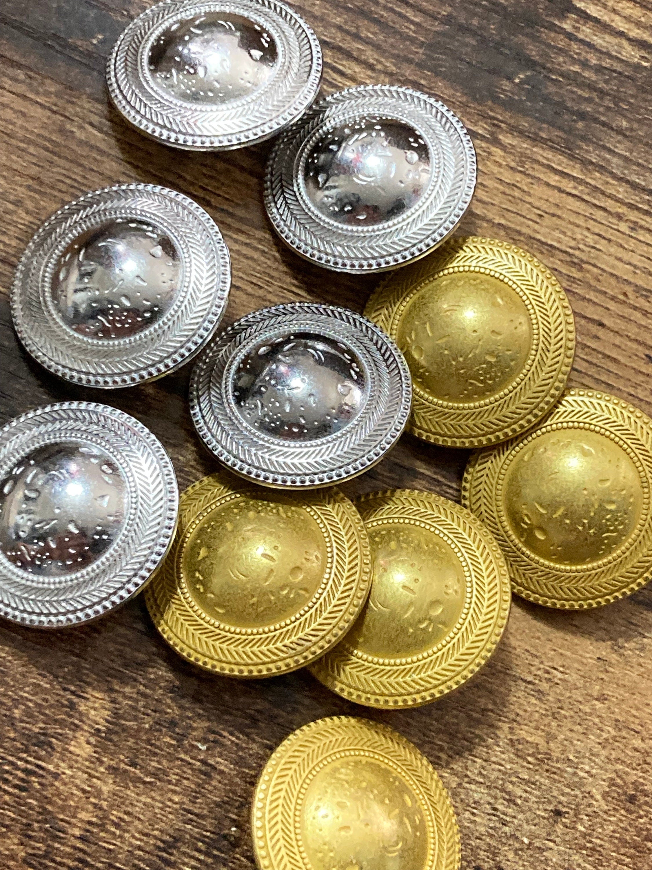 5 x 25mm antiqued brass dark gold tone round swirl coat buttons metal