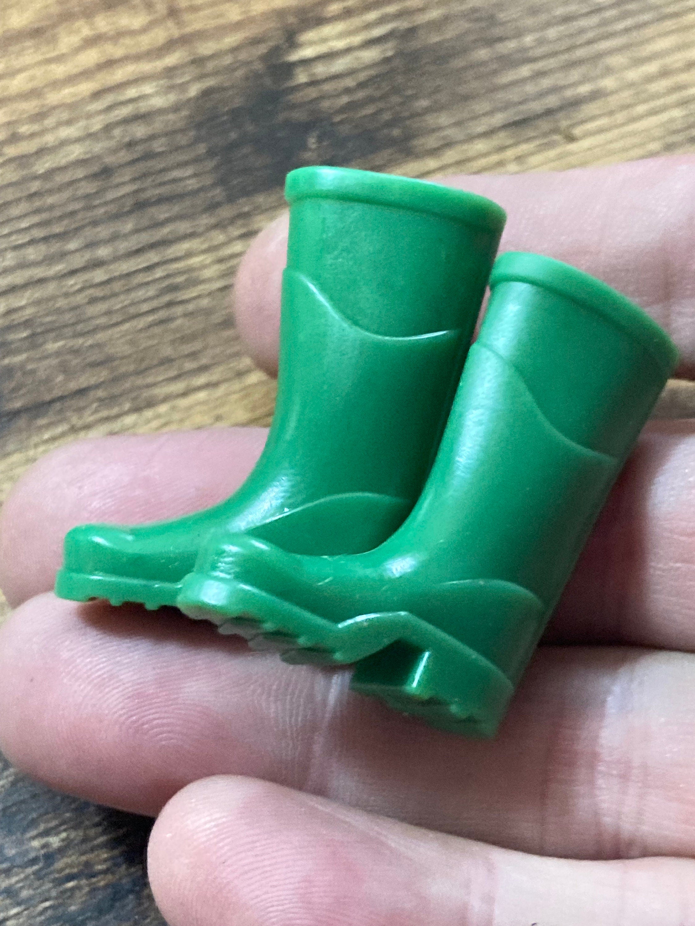 Miniature pair of green plastic wellington boots wellies gardener cake topper decoration scenery dolls