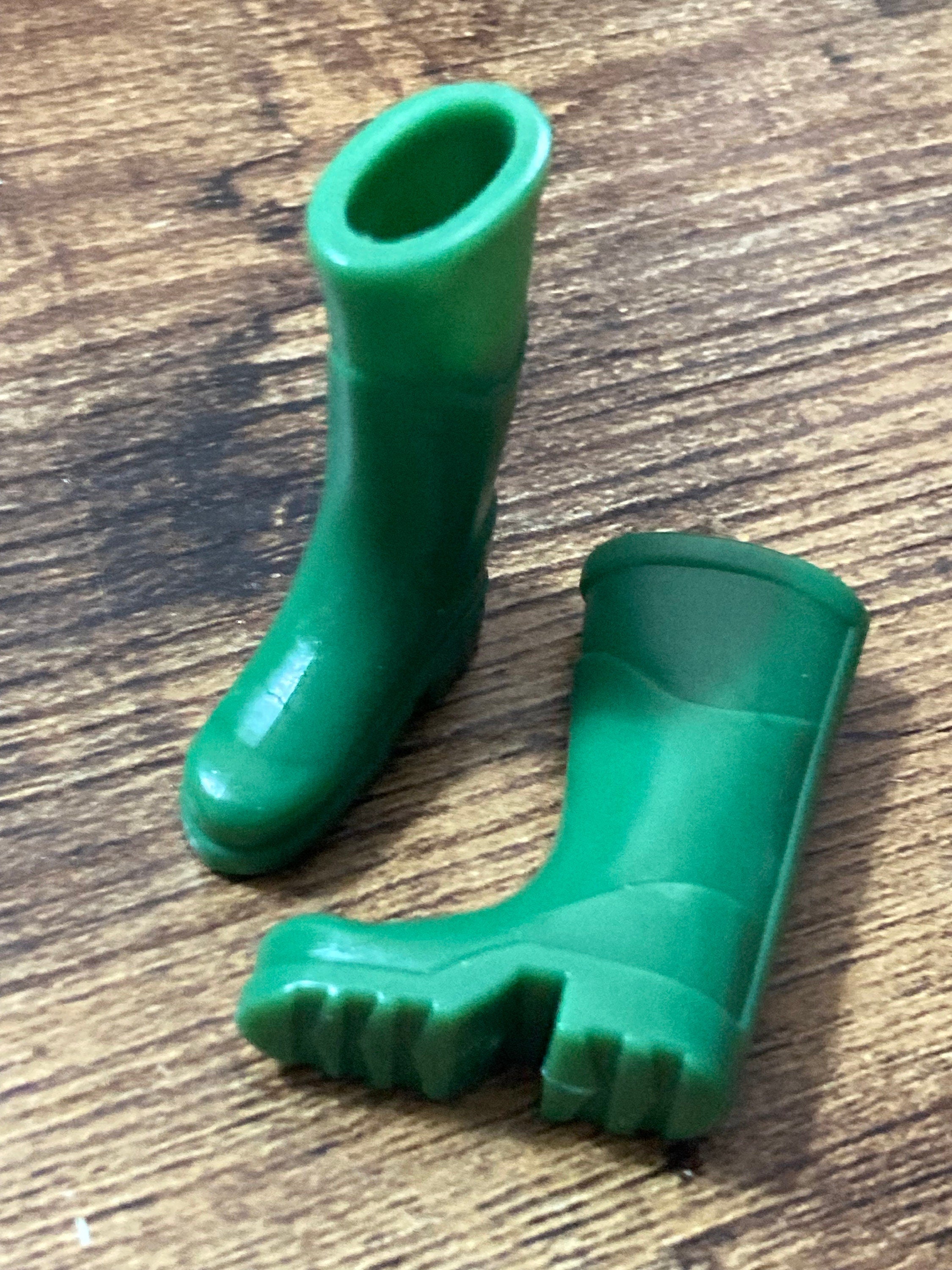 Miniature pair of green plastic wellington boots wellies gardener cake topper decoration scenery dolls