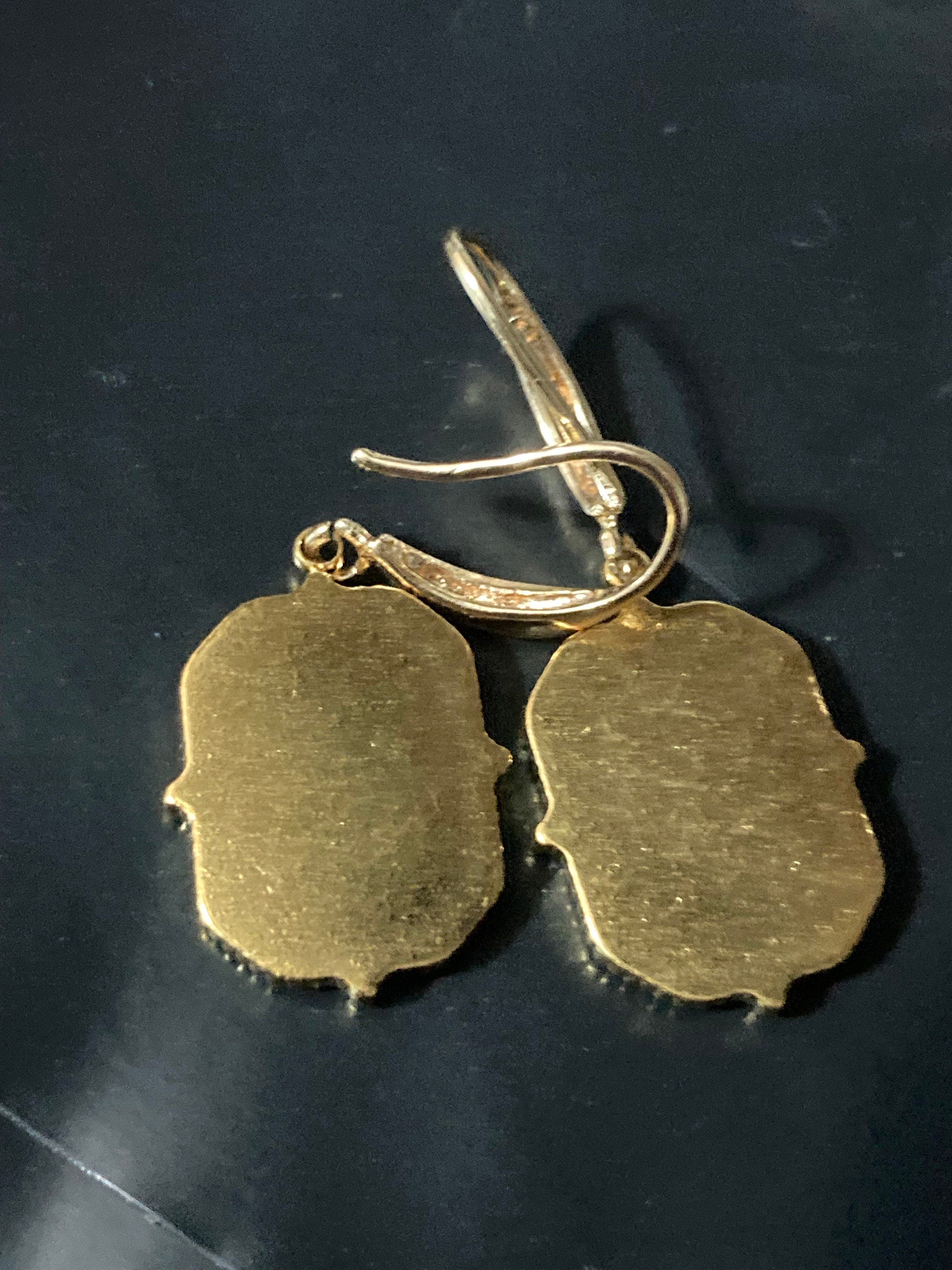 18k gold plated black enamel Victorian charm panel earrings