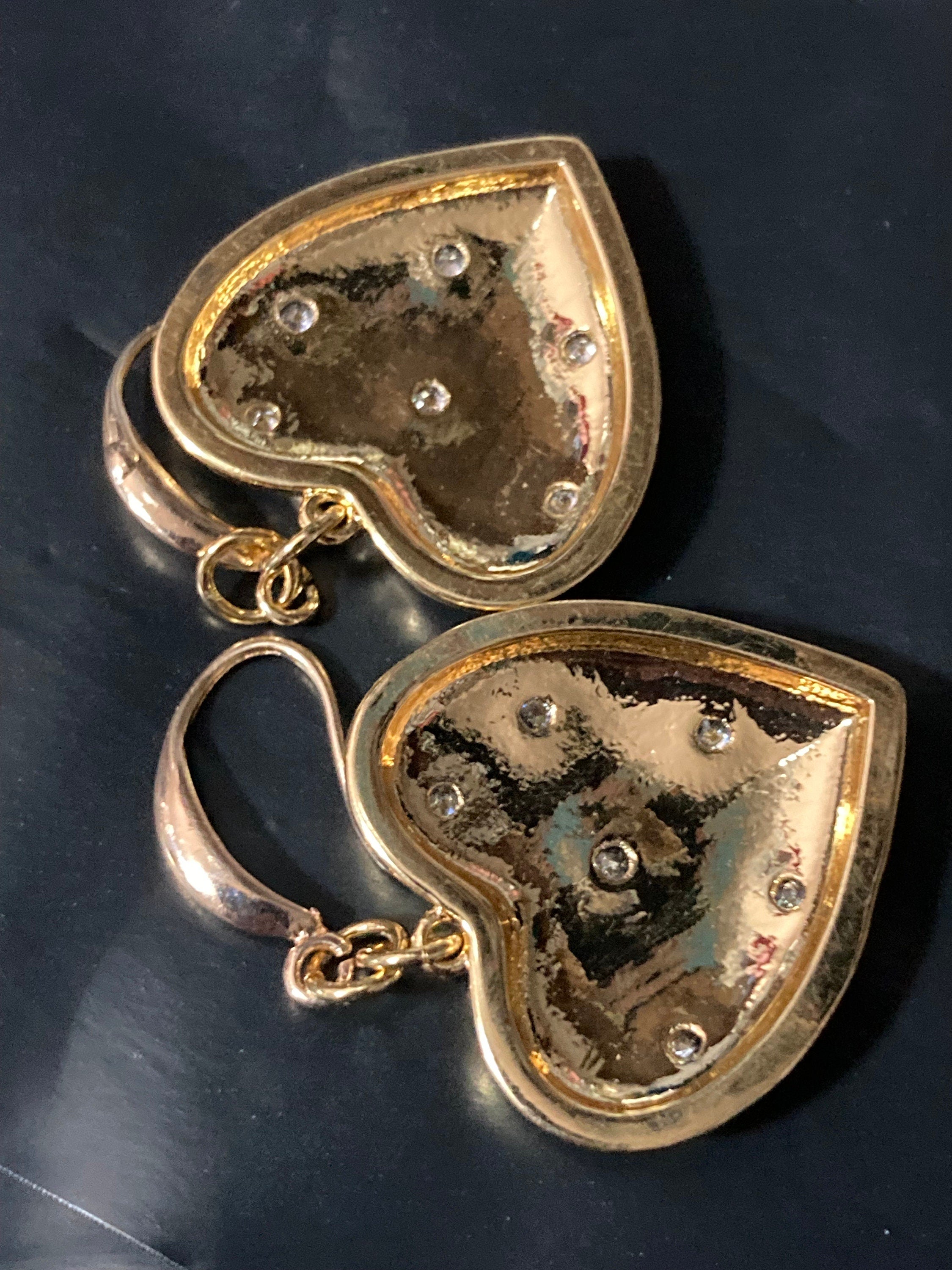 18k large crystal love heart charm earrings, gold plated