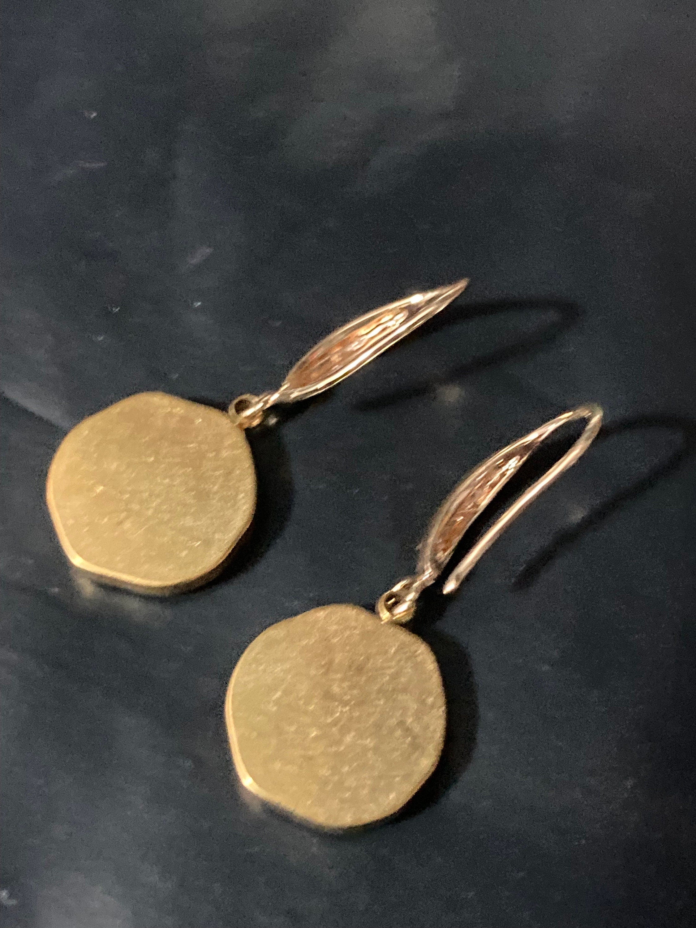 18k gold plated turquoise blue enamel Victorian star charm panel earrings