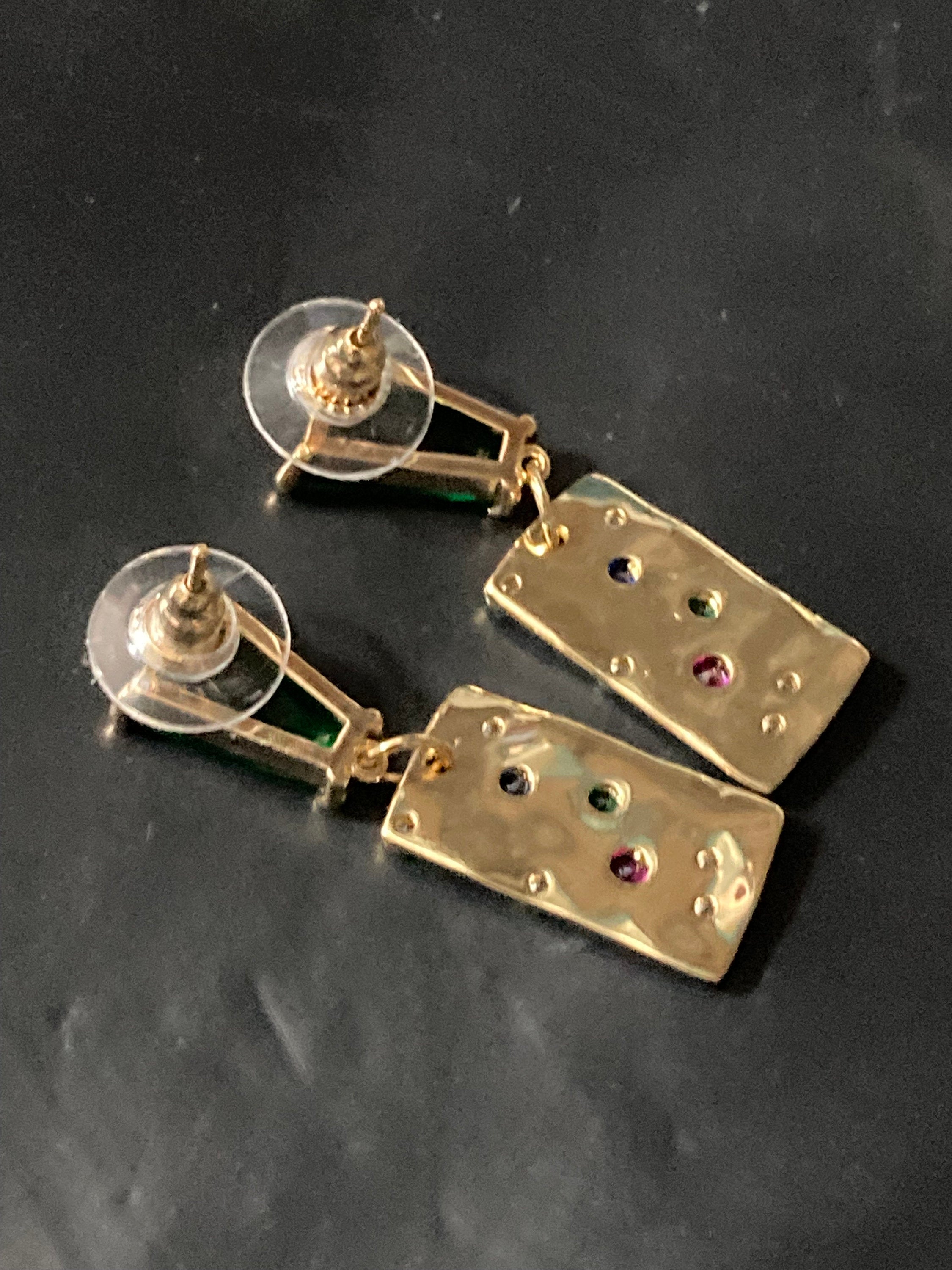 18k gold plated emerald green crystal diamanté post charm earrings pink