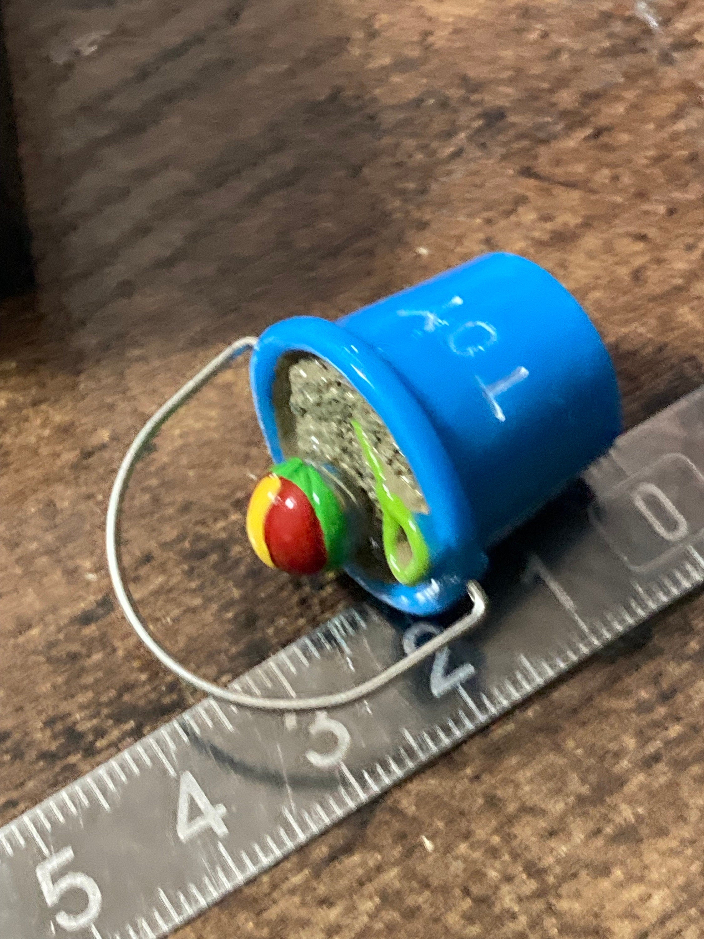 Miniature Blue Sand Bucket: Dollhouse Cake Topper Beach Decor