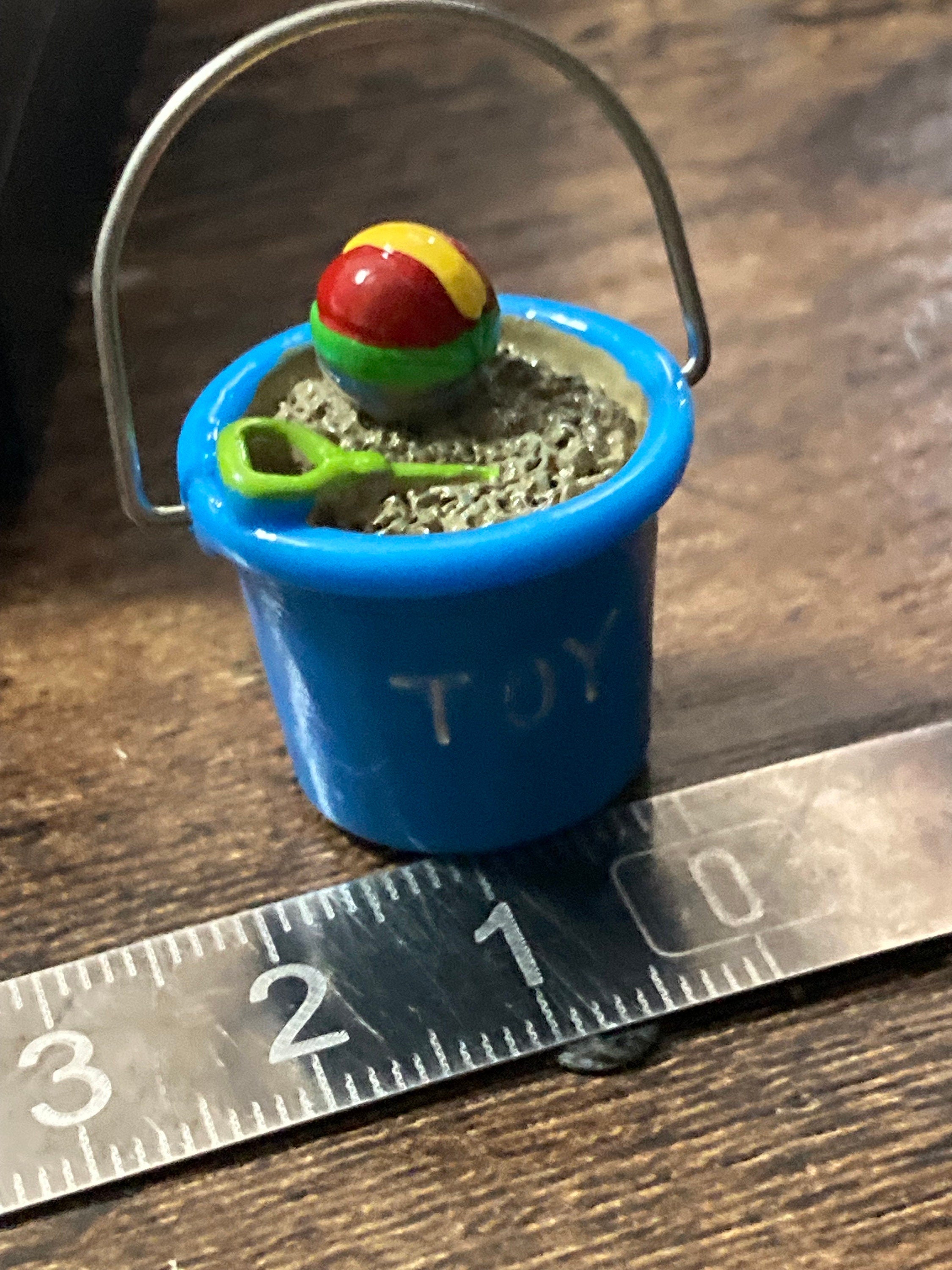 Miniature Blue Sand Bucket: Dollhouse Cake Topper Beach Decor