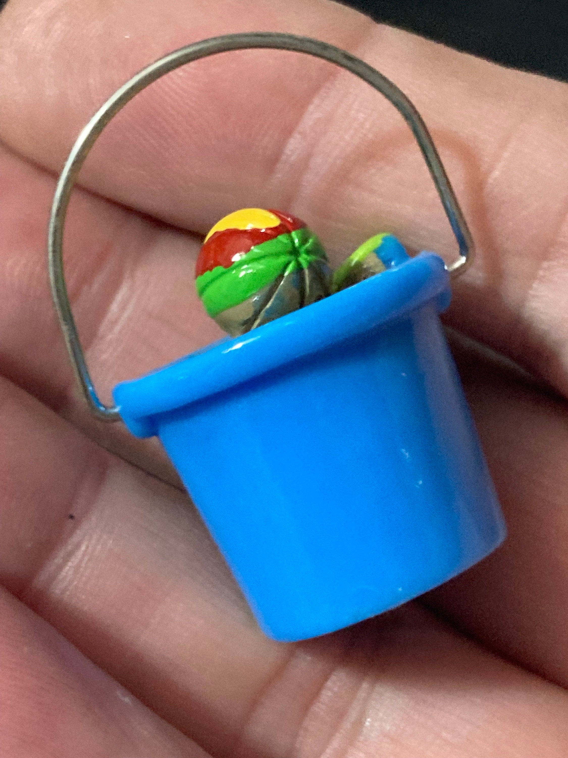 Miniature Blue Sand Bucket: Dollhouse Cake Topper Beach Decor